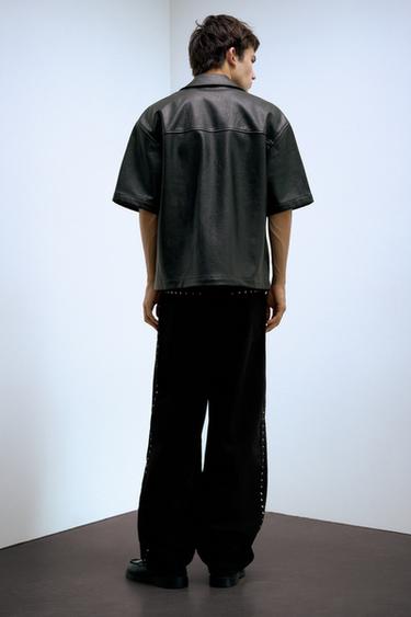 Leather effect zip-up overshirt — Black 2