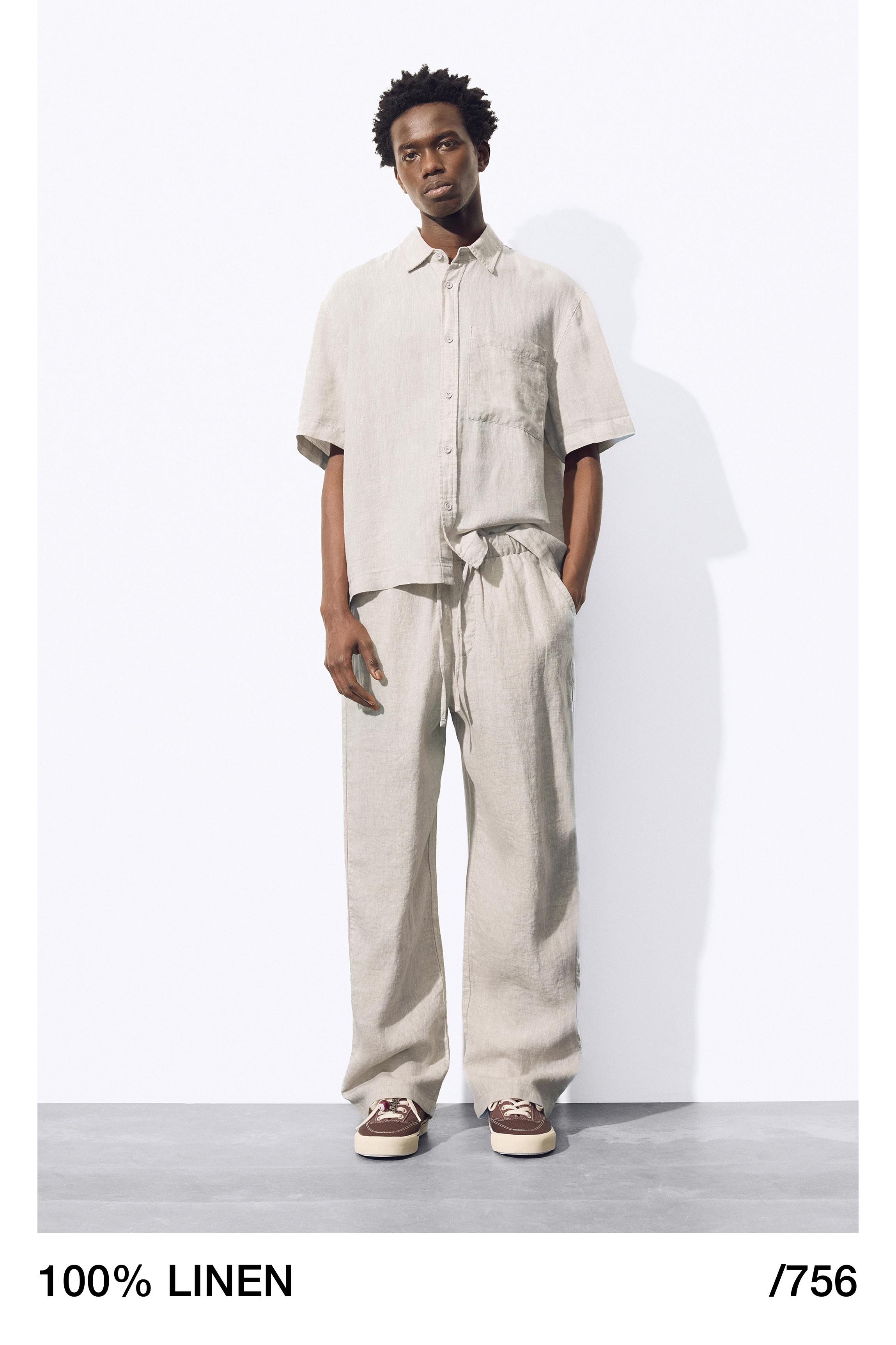 100% linen jogger trousers — Beige