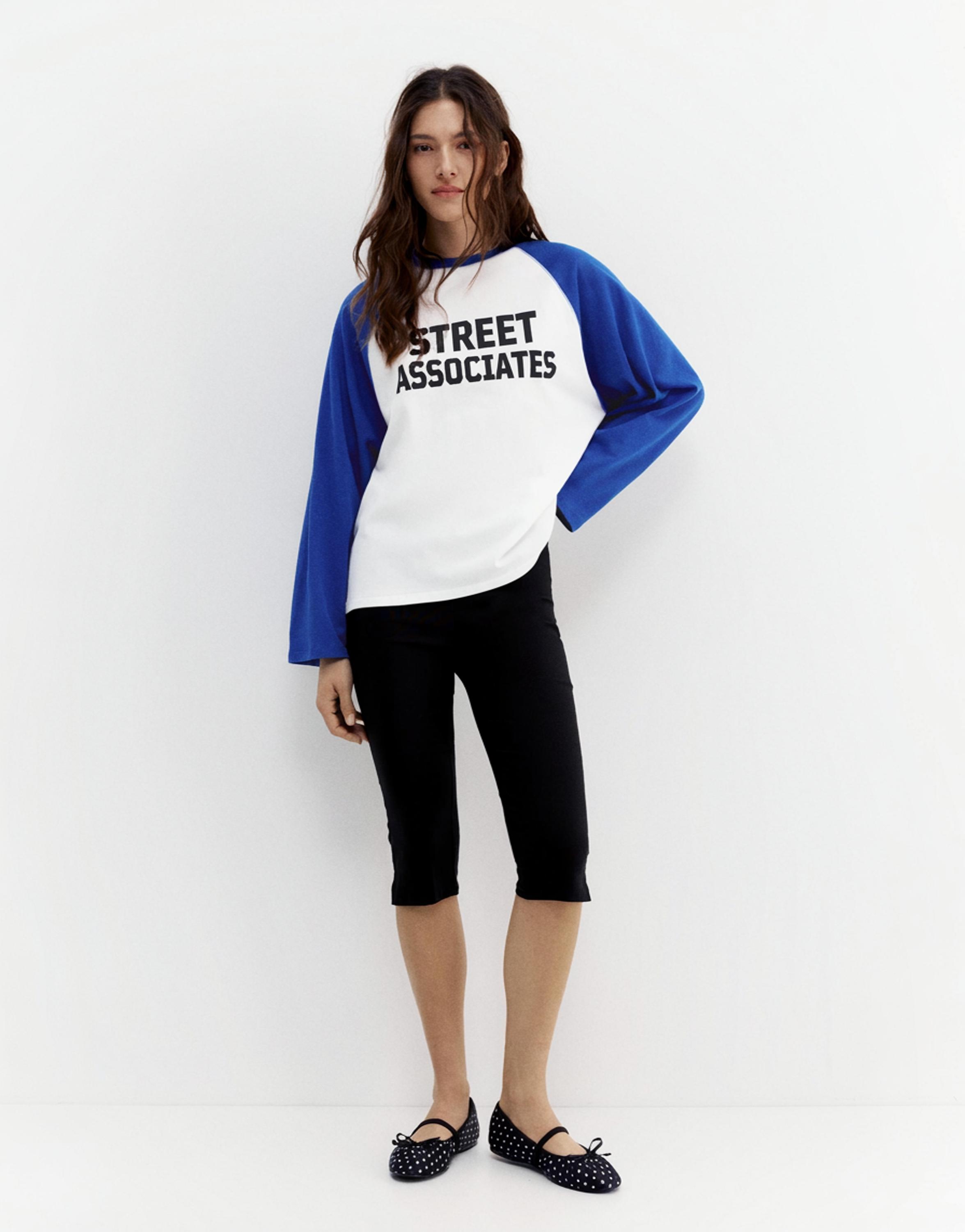 Grafik baskılı reglan kollu t-shirt - Görsel 8