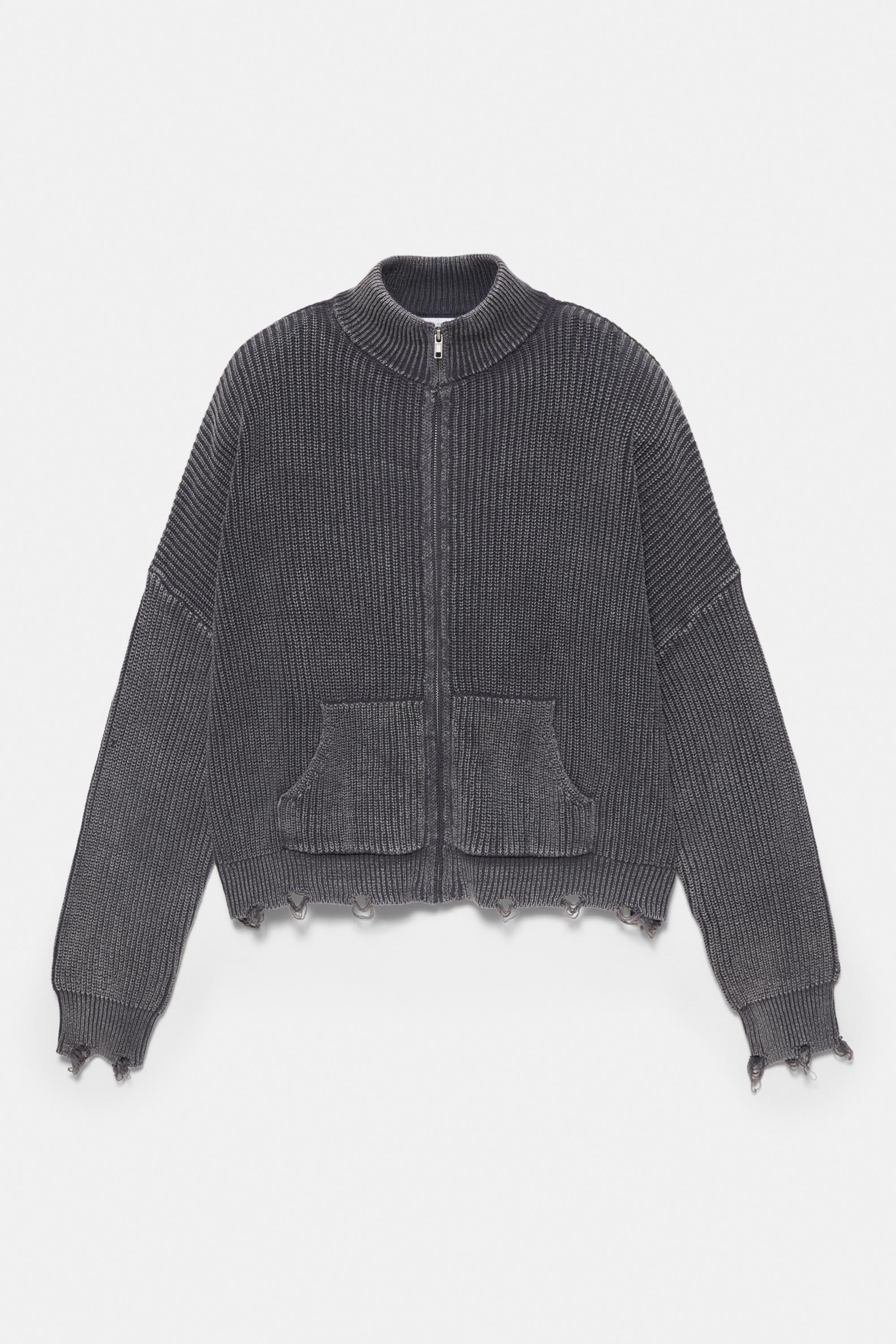 Yırtık detaylı fermuarlı hırka - Görsel 4