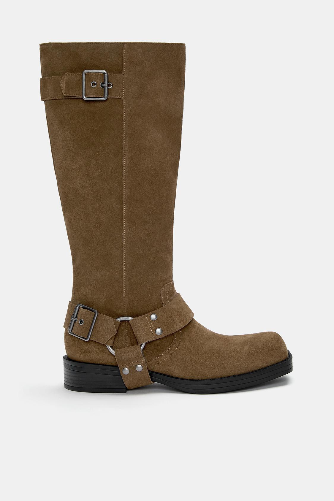 Leather knee-high biker boots PULL&BEAR - Main Image