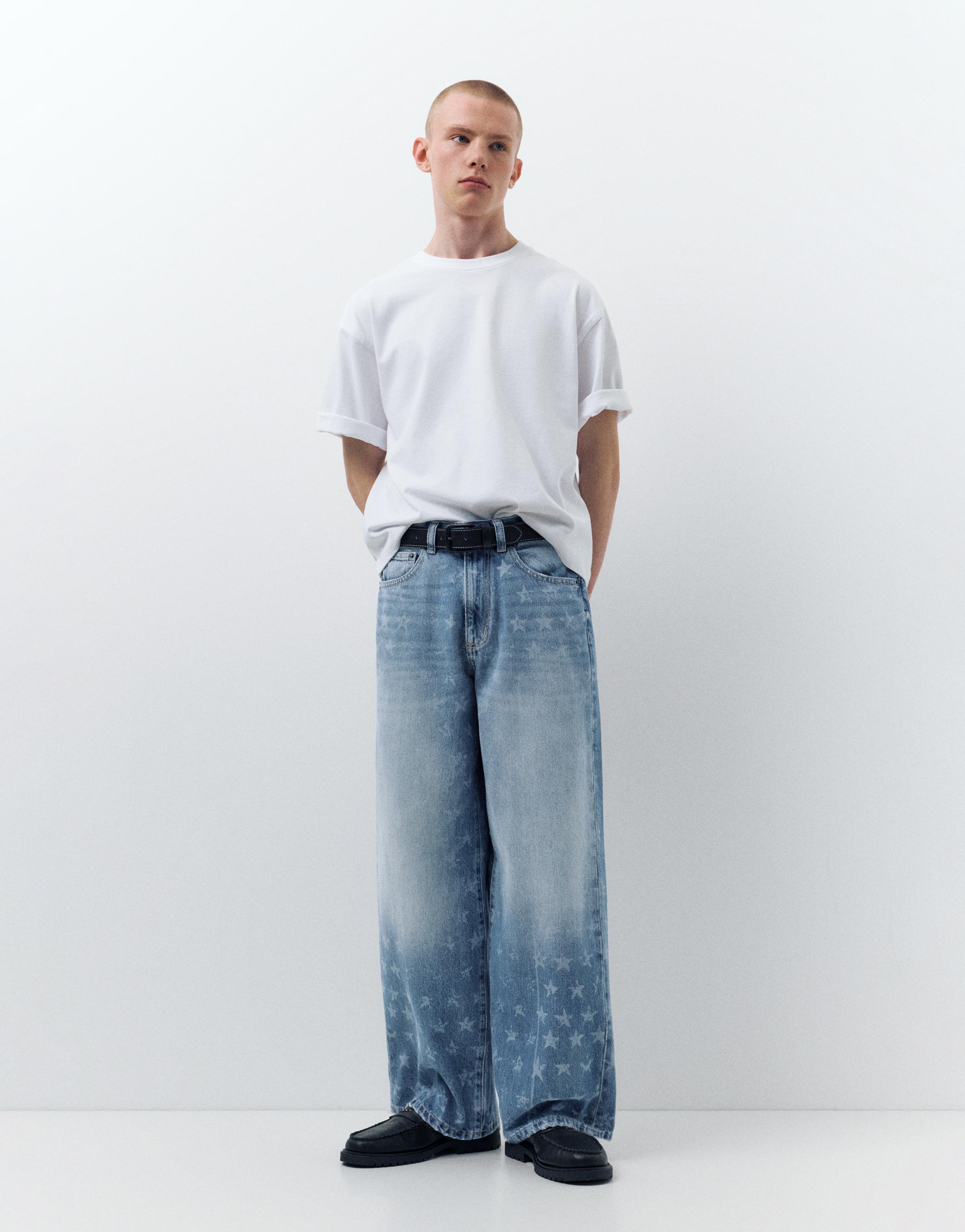 Star print wide-leg jeans — Medium blue