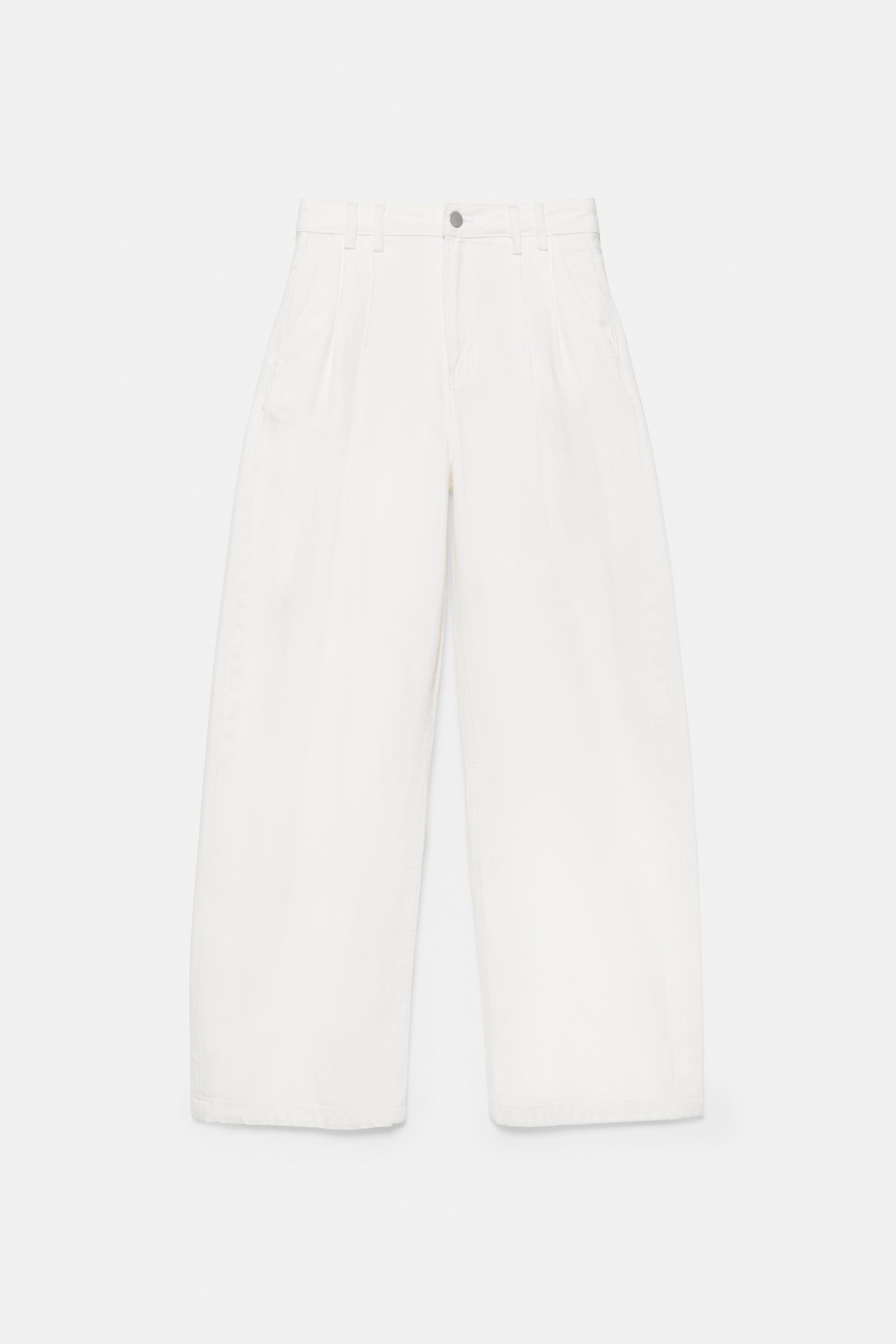 Pleated balloon fit baggy jeans — White