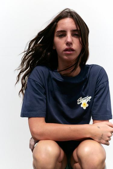 Oversize floral graphic T-shirt — Navy 4