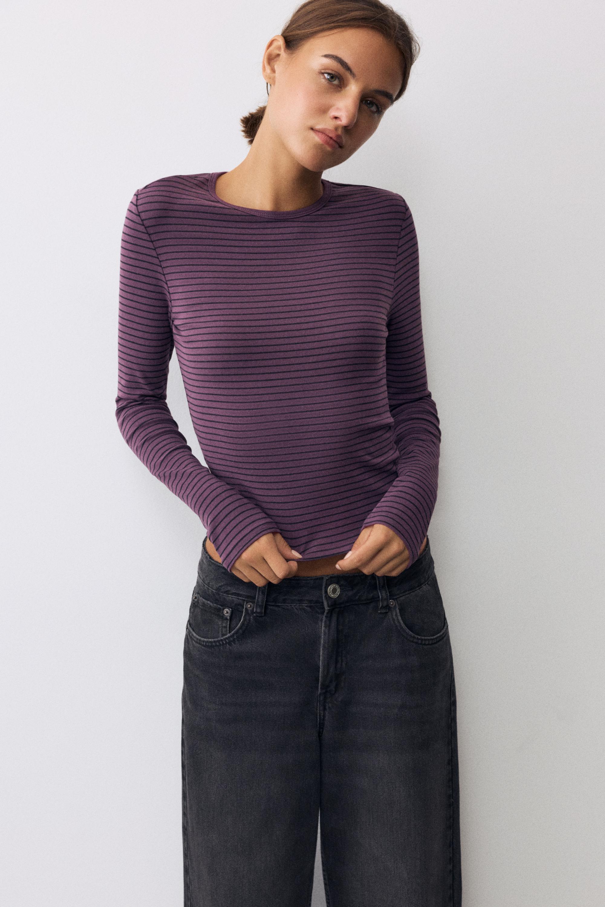 Fitted long sleeve T-shirt — Striped