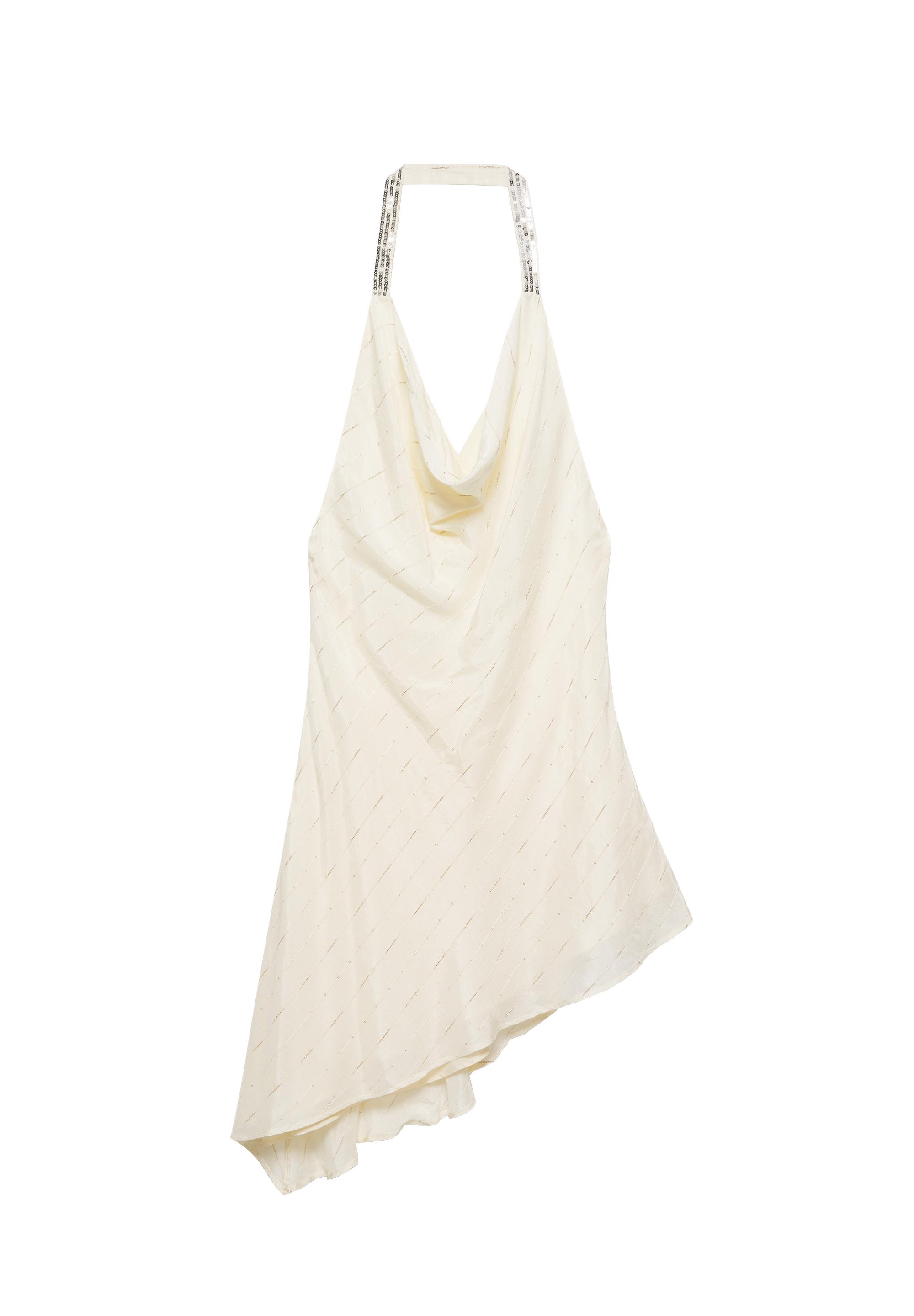 Short asymmetric halter dress — Ecru