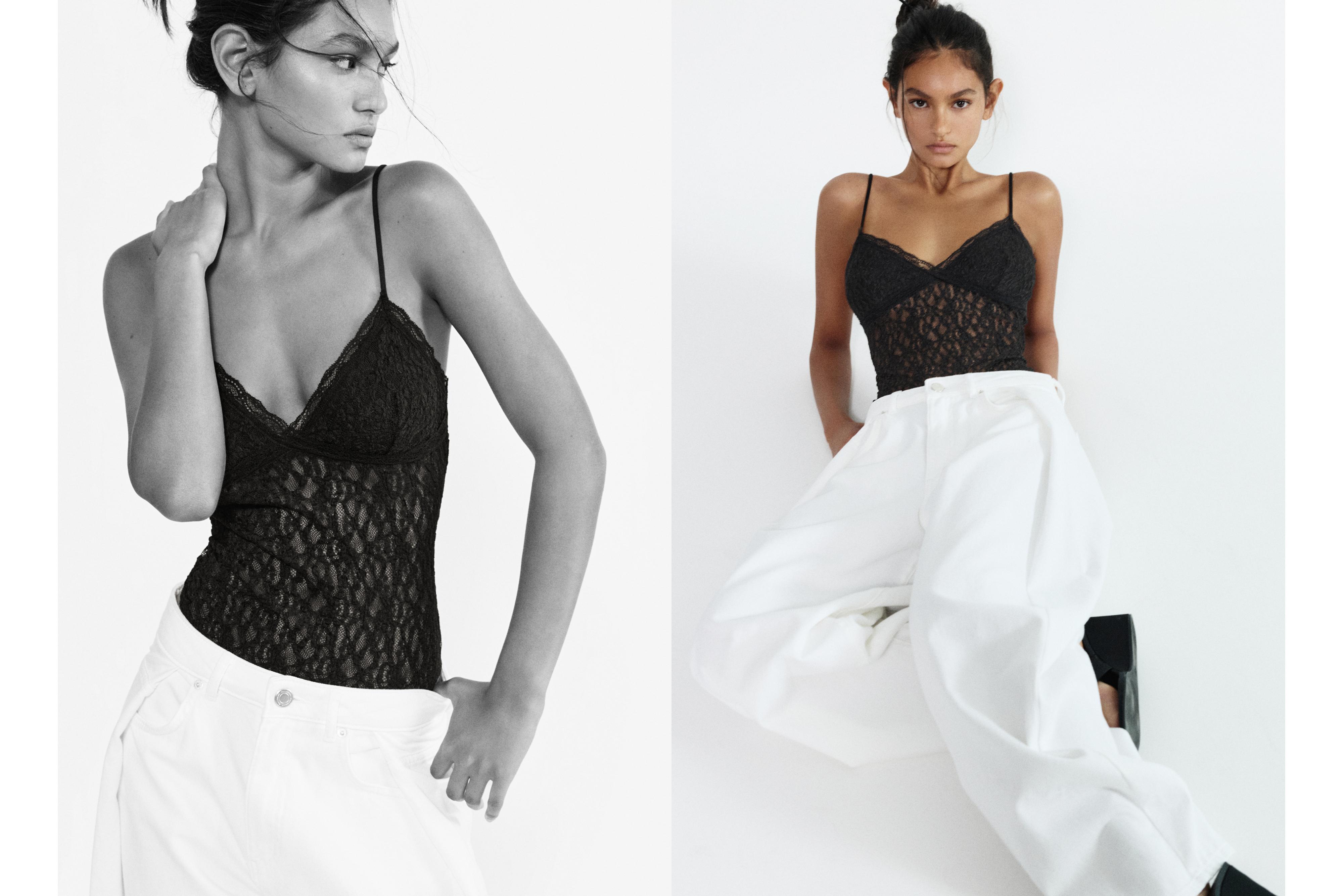 Strappy lace bodysuit — Black
