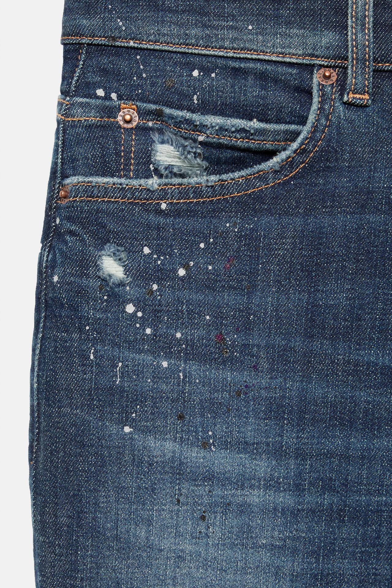 Paint splatter ripped skinny jeans — Medium blue