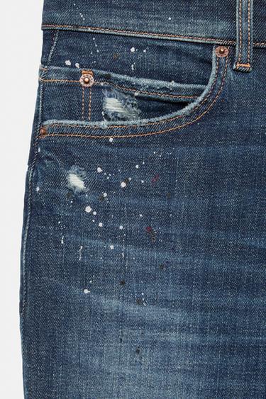 Paint splatter ripped skinny jeans — Medium blue 8