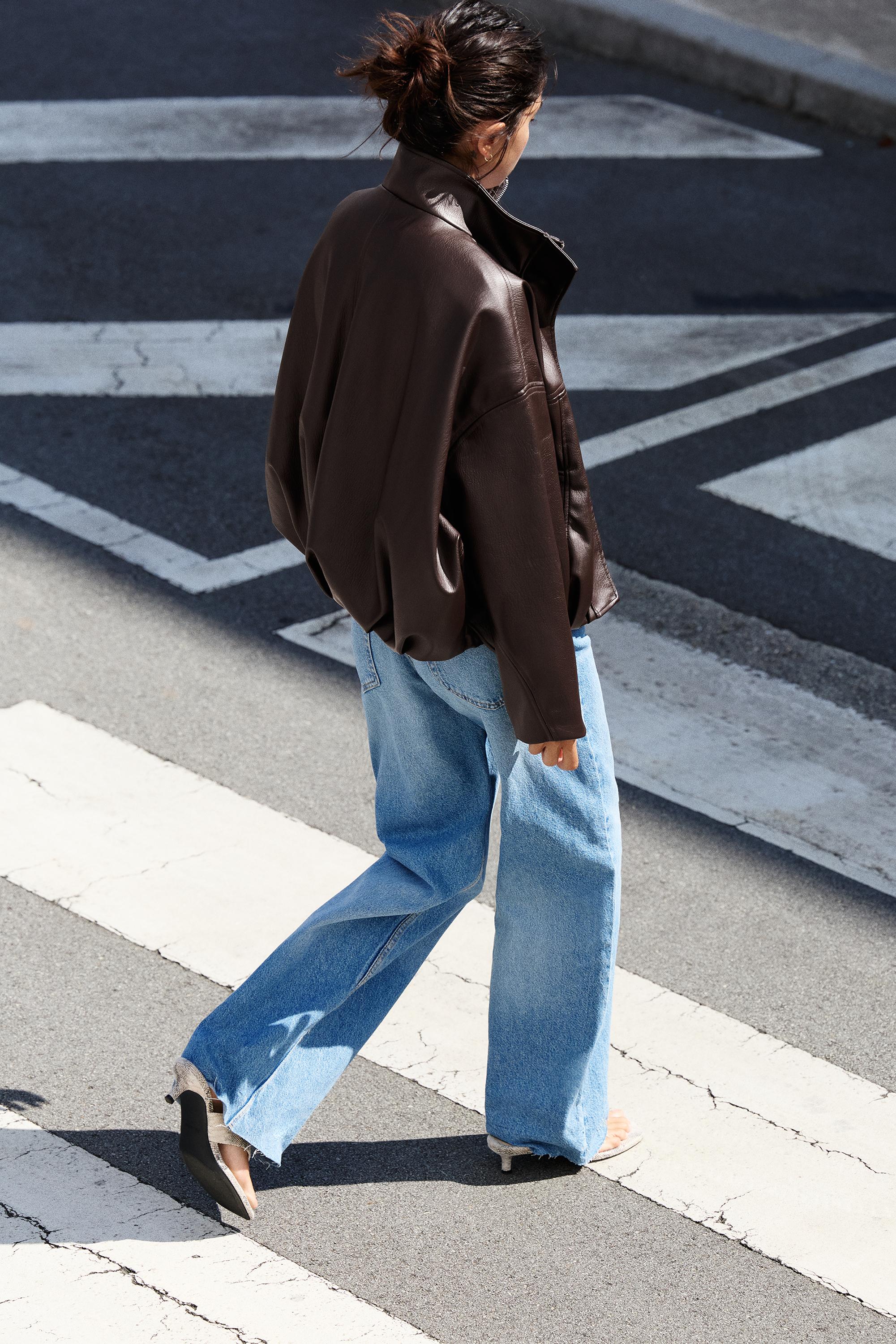 Leather effect balloon jacket — Chocolate