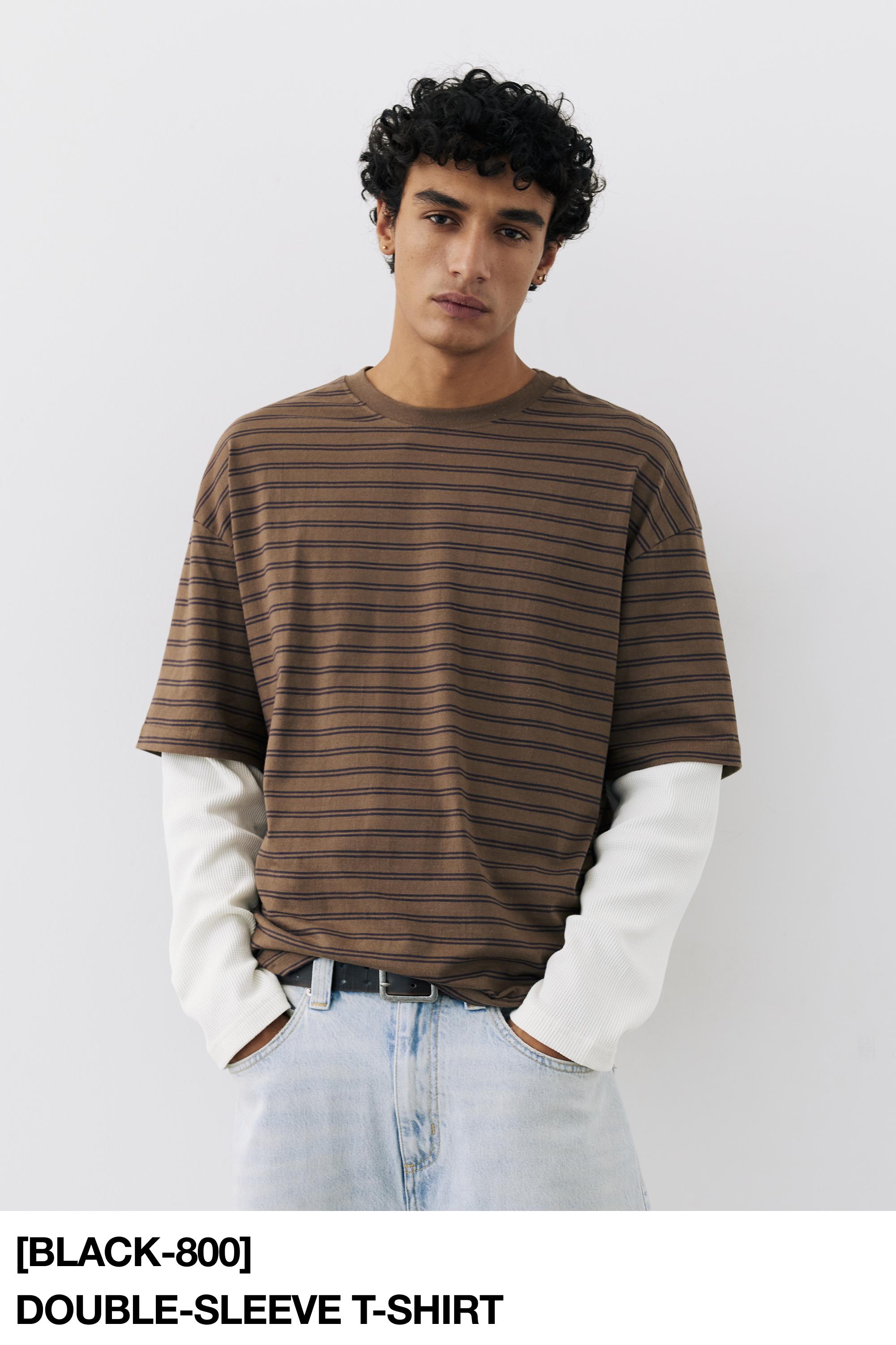 Double-layer long sleeve T-shirt — Striped