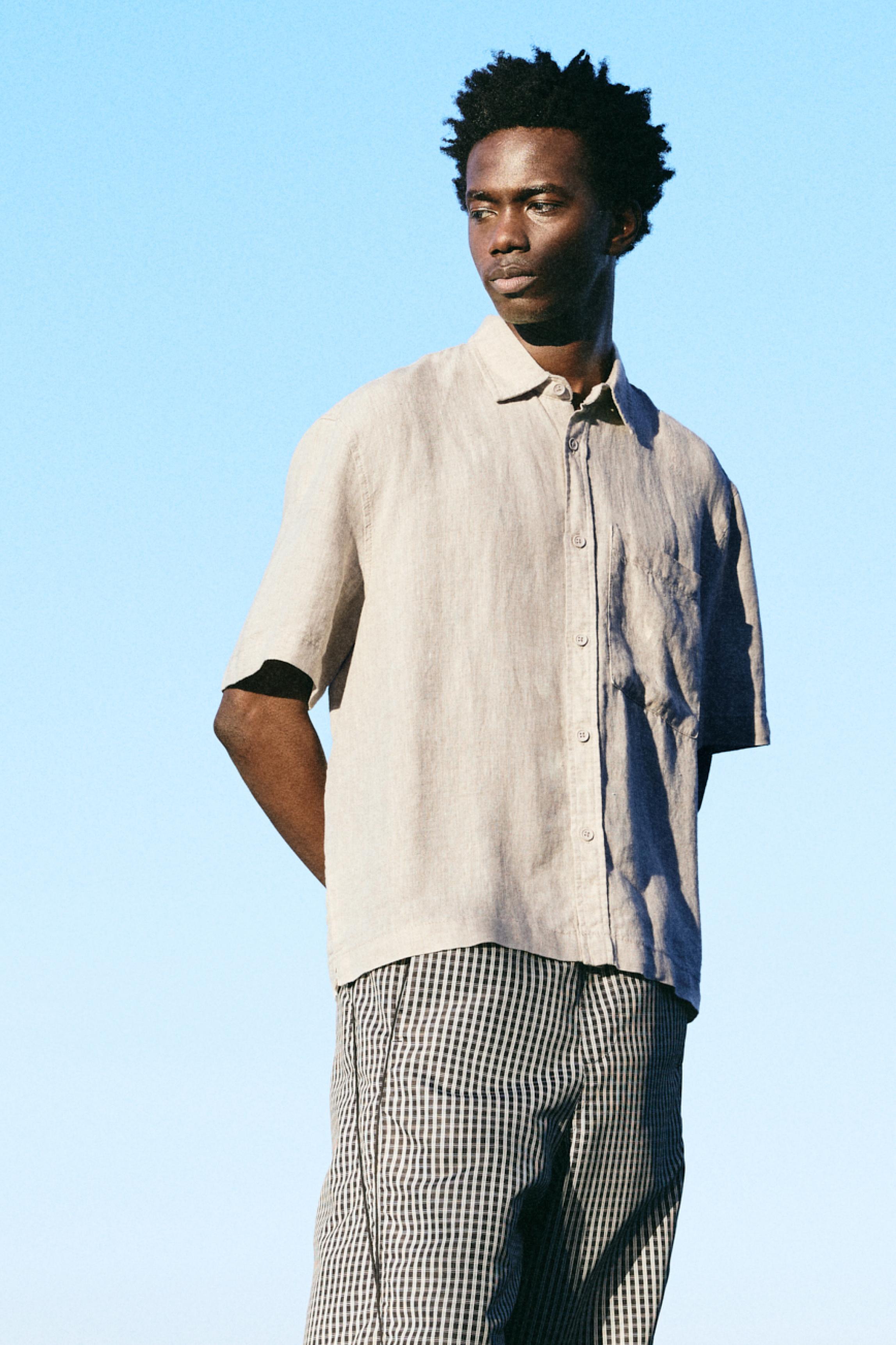 100% linen short sleeve shirt — Beige