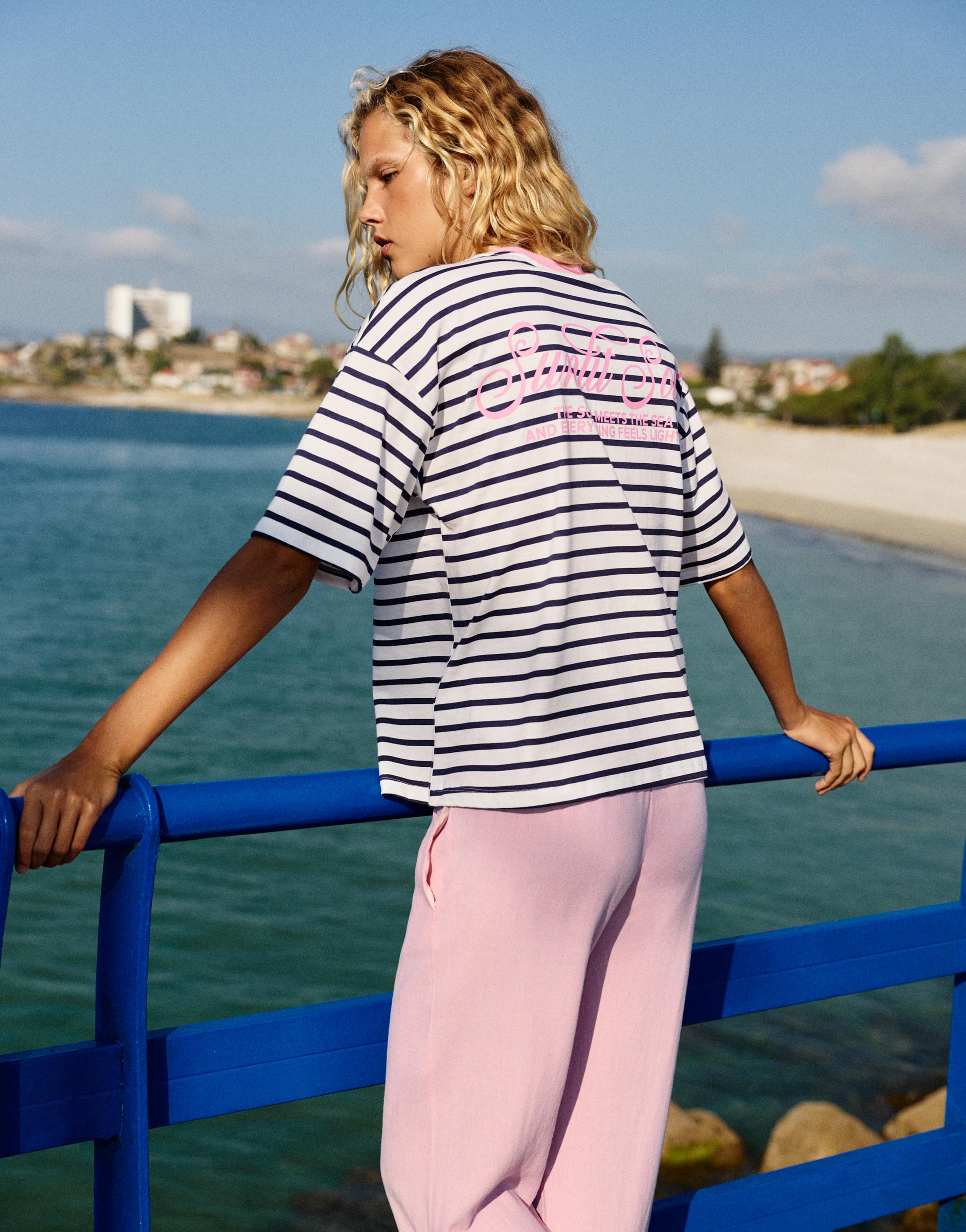 Oversize striped T-shirt — Navy