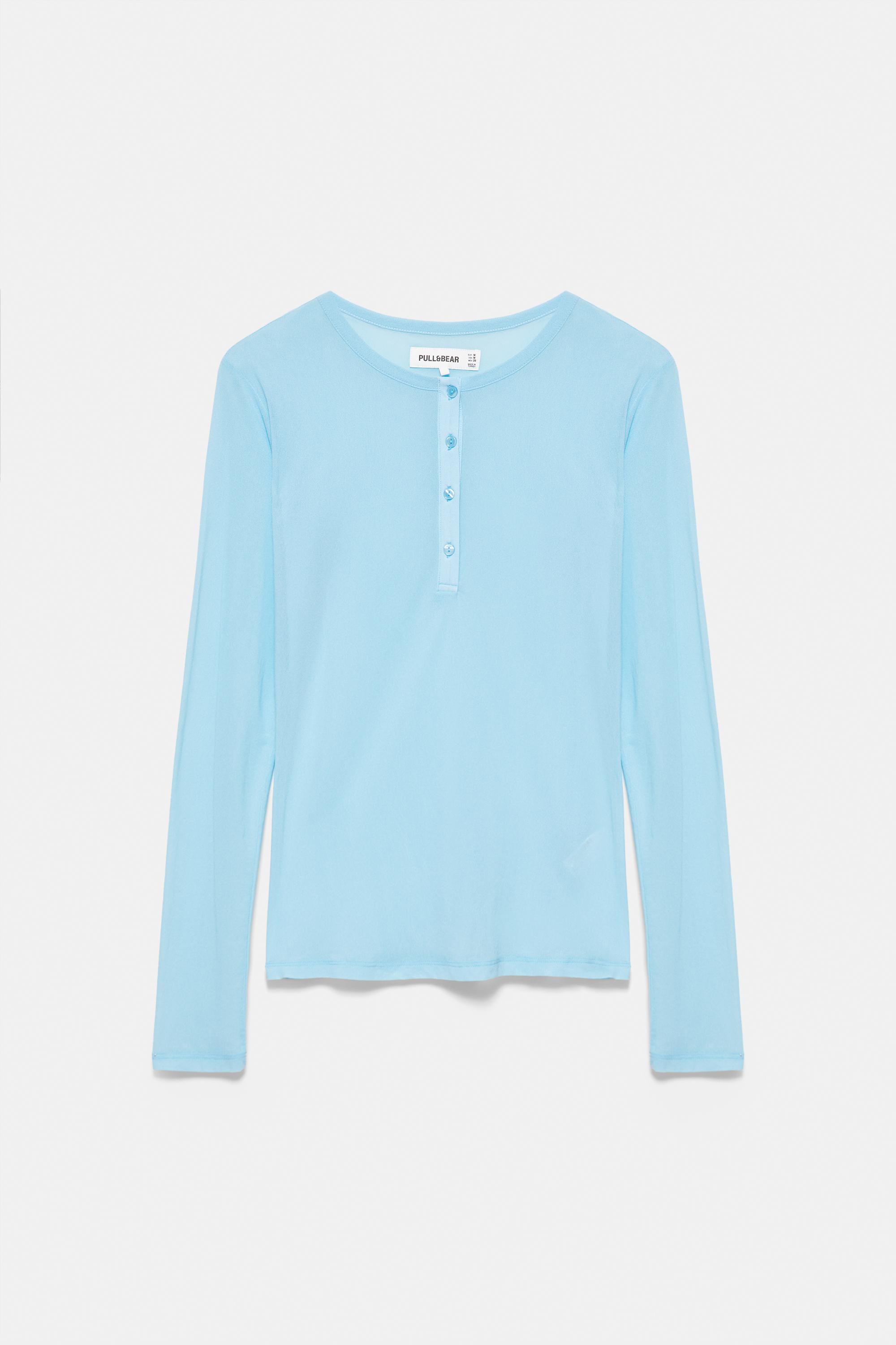 Pull&Bear Yarı transparan henley yaka t-shirt görsel 6