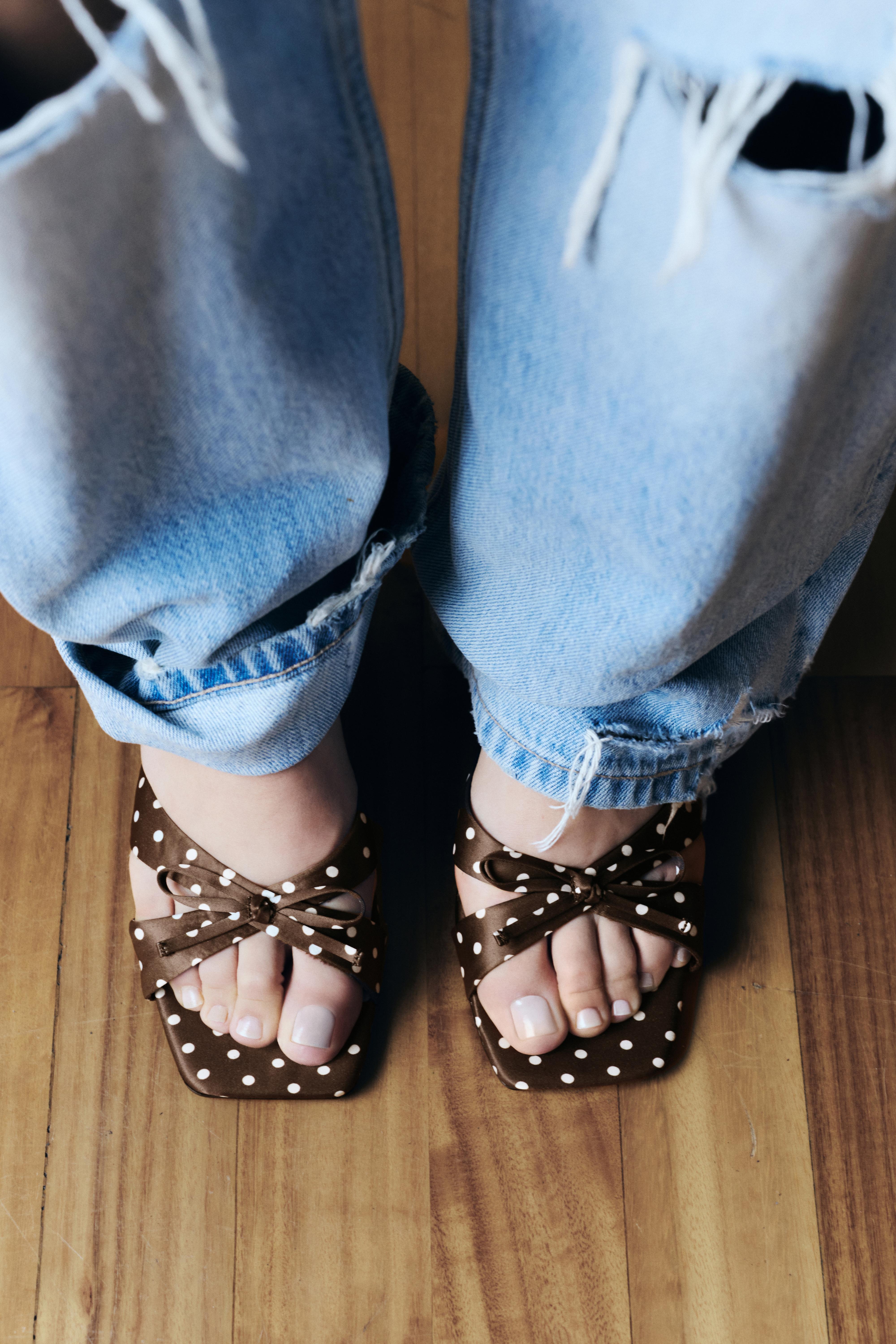 Polka dot mule high-heel sandals — Brown