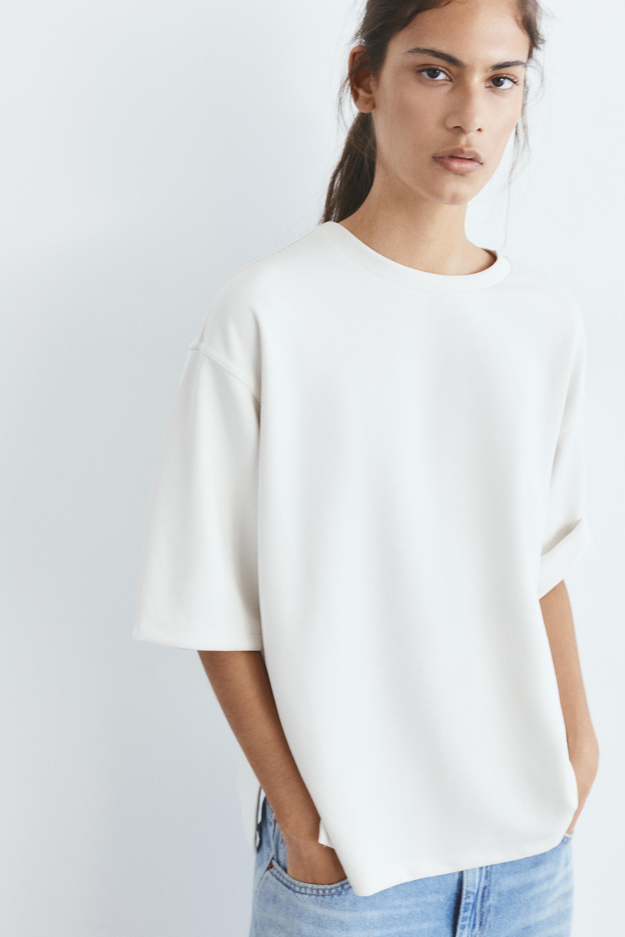 Soft-touch short sleeve T-shirt — Ecru