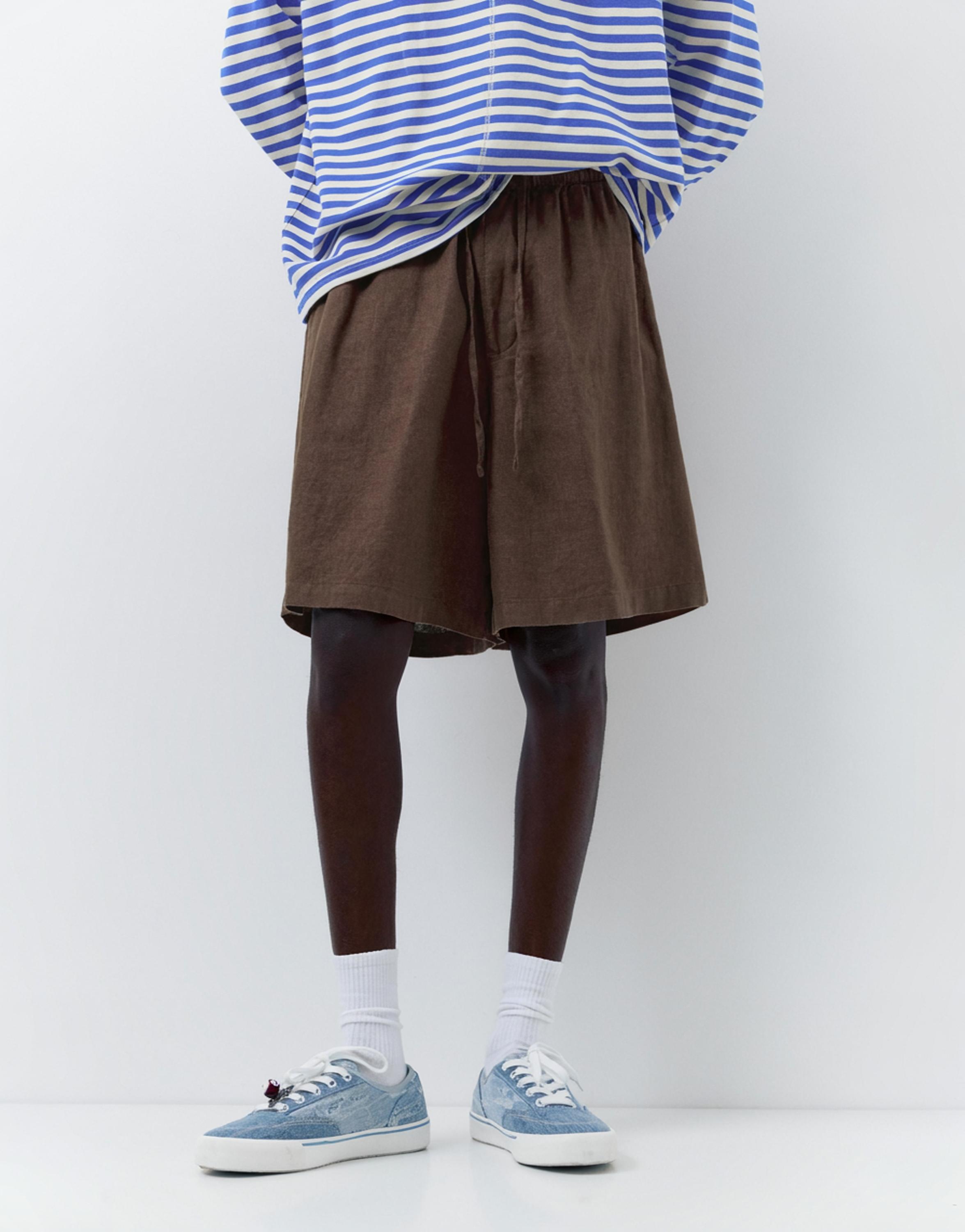 %100 keten jogger bermuda - Görsel 6