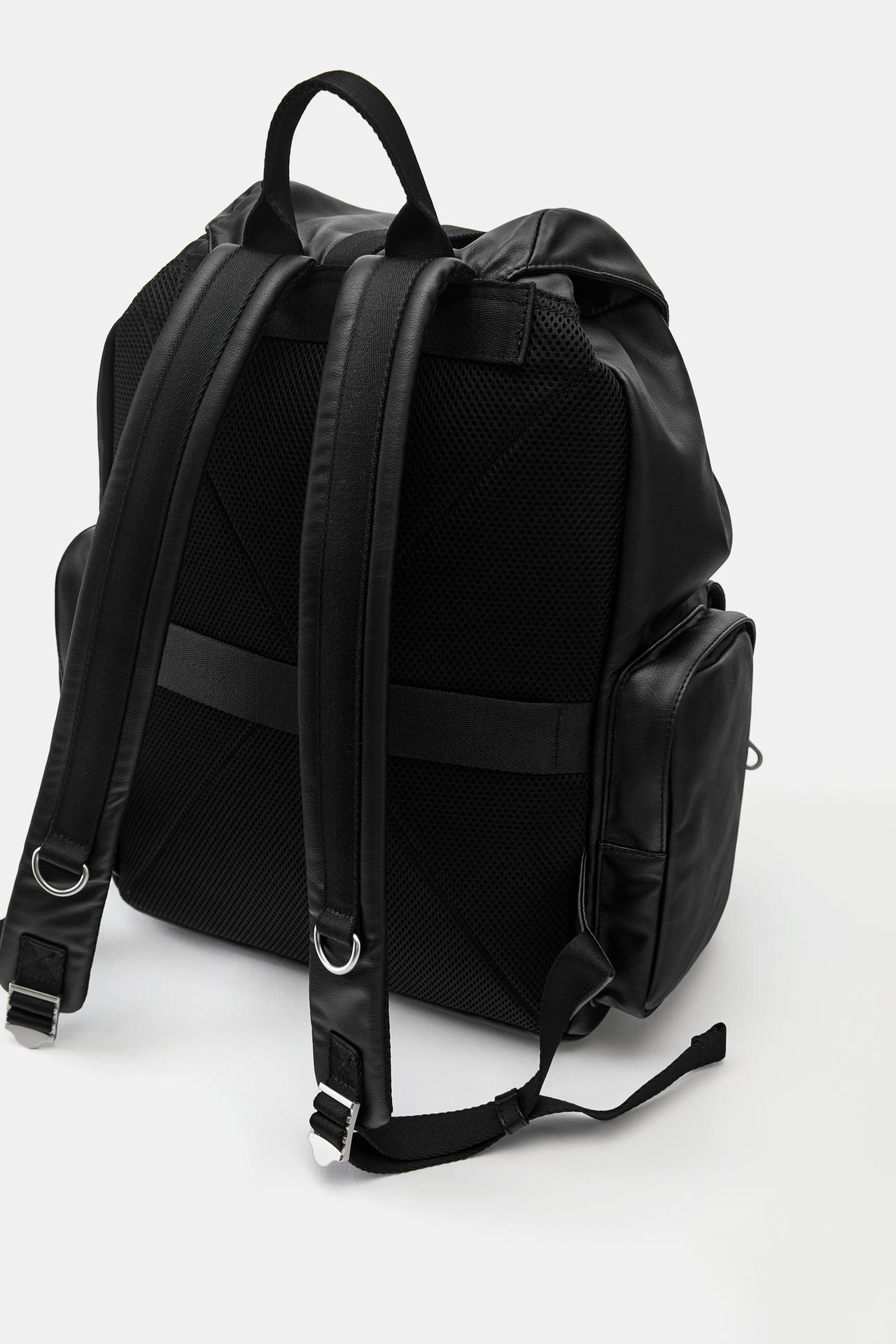 Multi-pocket suede backpack — Black