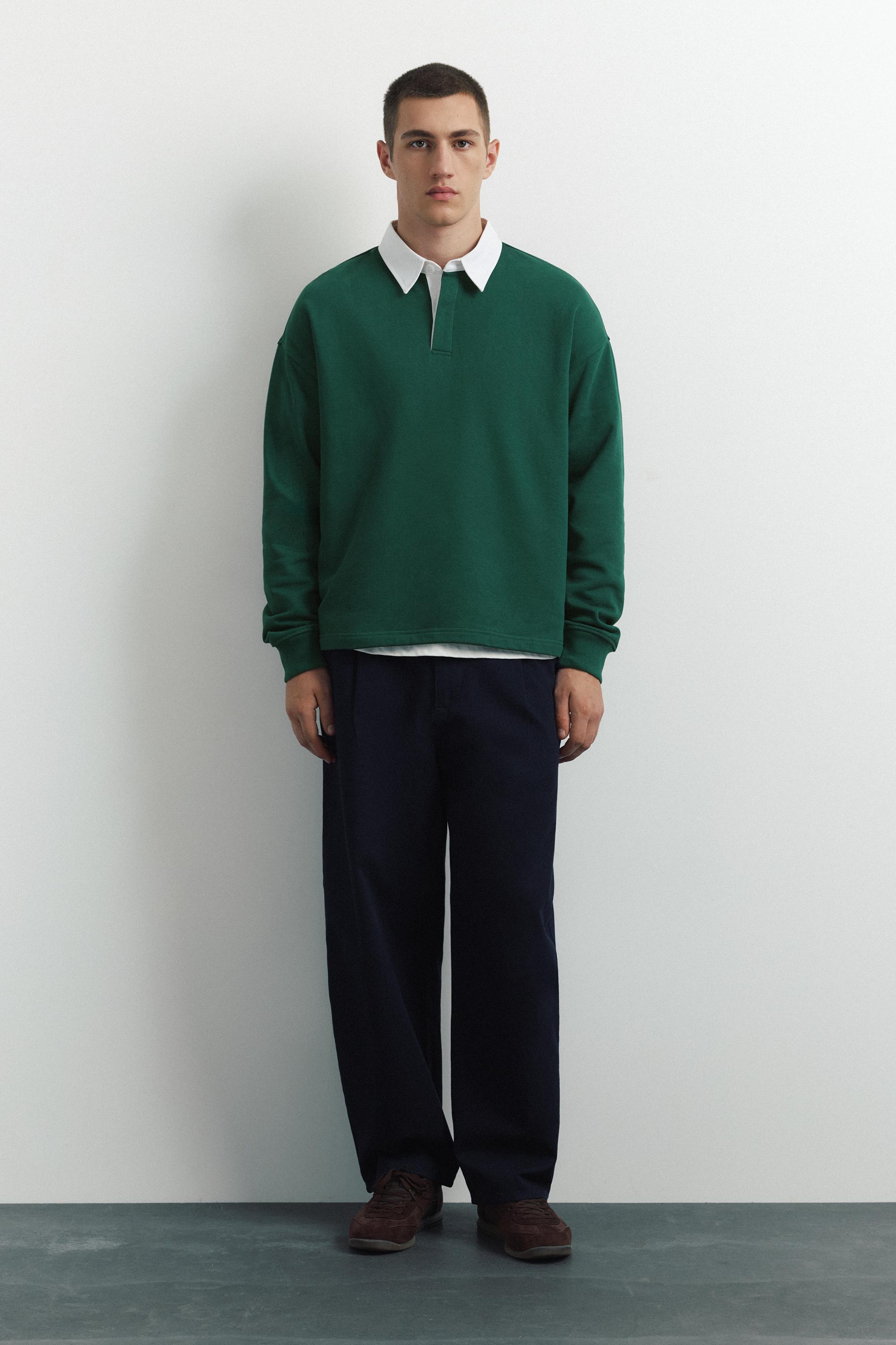 Long sleeve striped polo shirt — Green