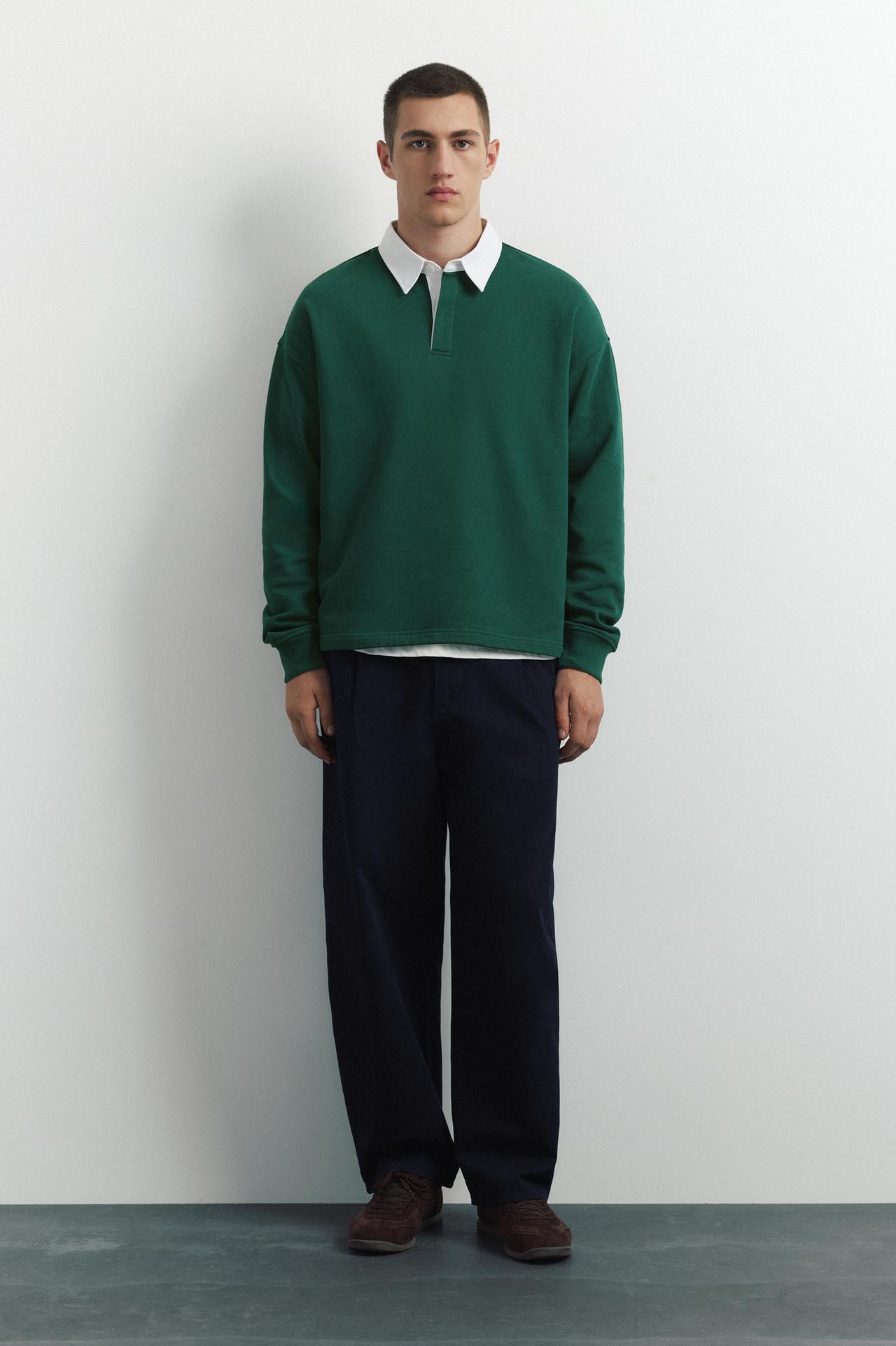 Long sleeve striped polo shirt — Green