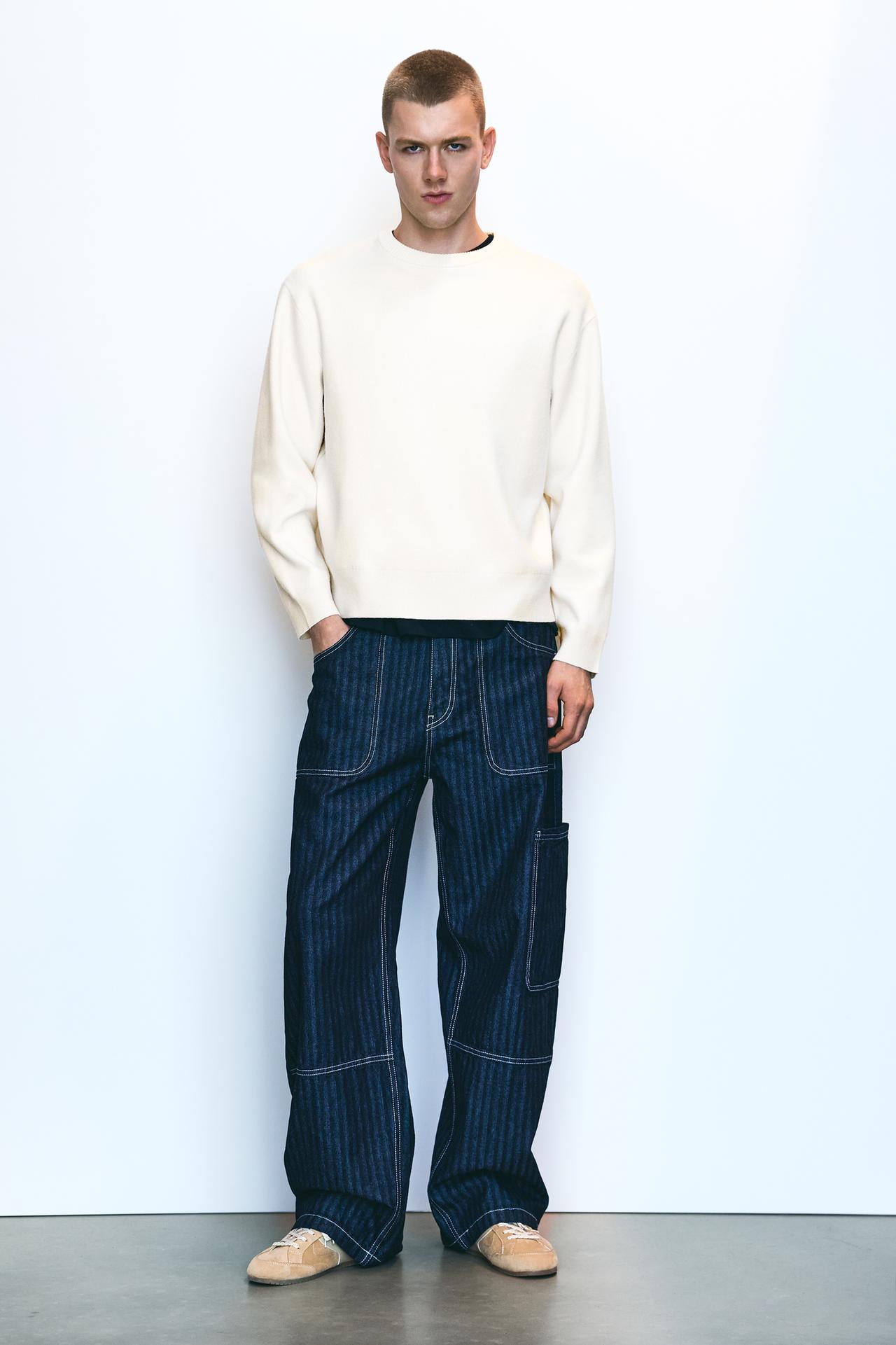 Soft-touch round neck jumper — Ecru/Beige