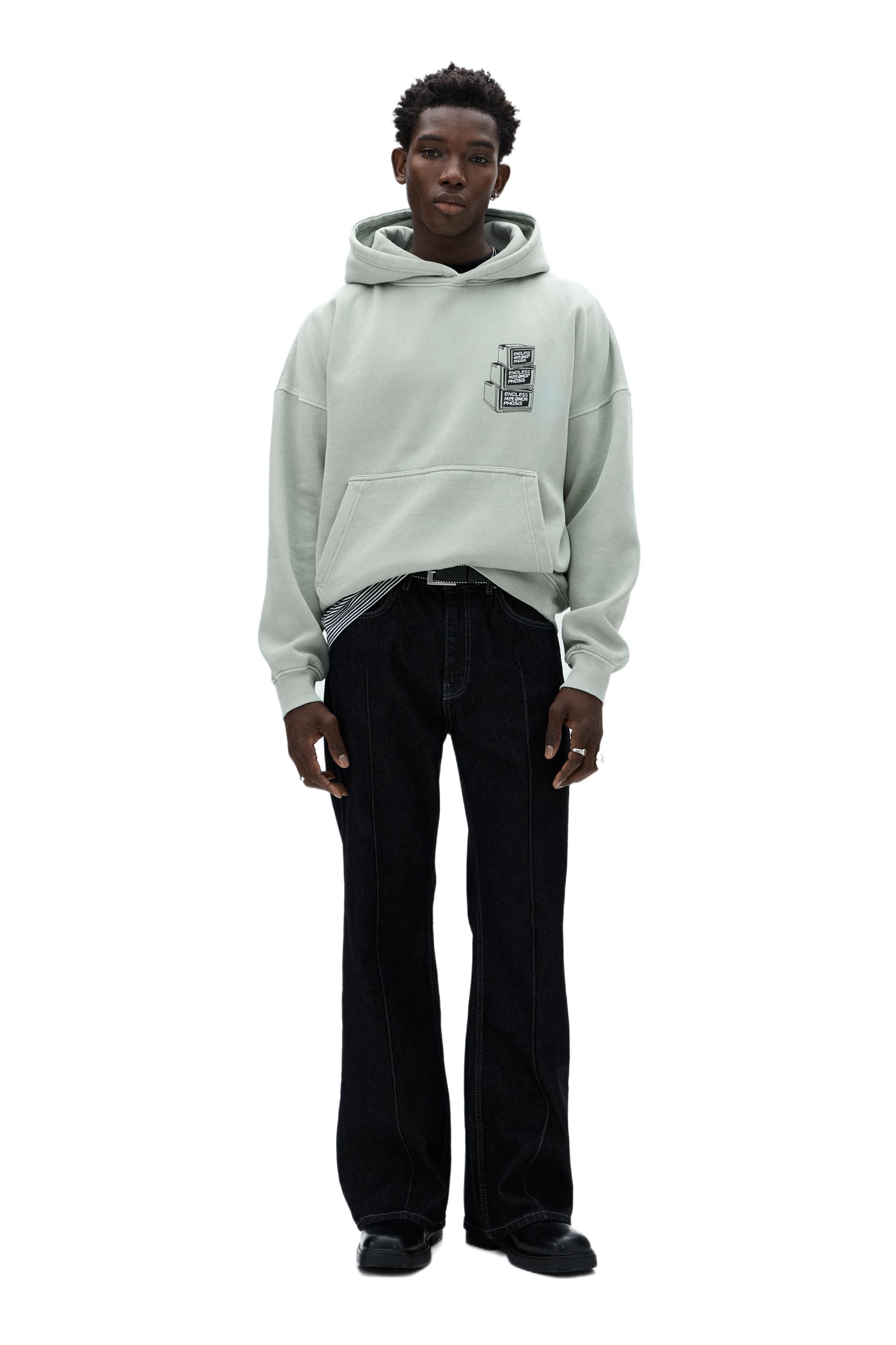 Oversize kapüşonlu grafik baskılı sweatshirt - Görsel 10