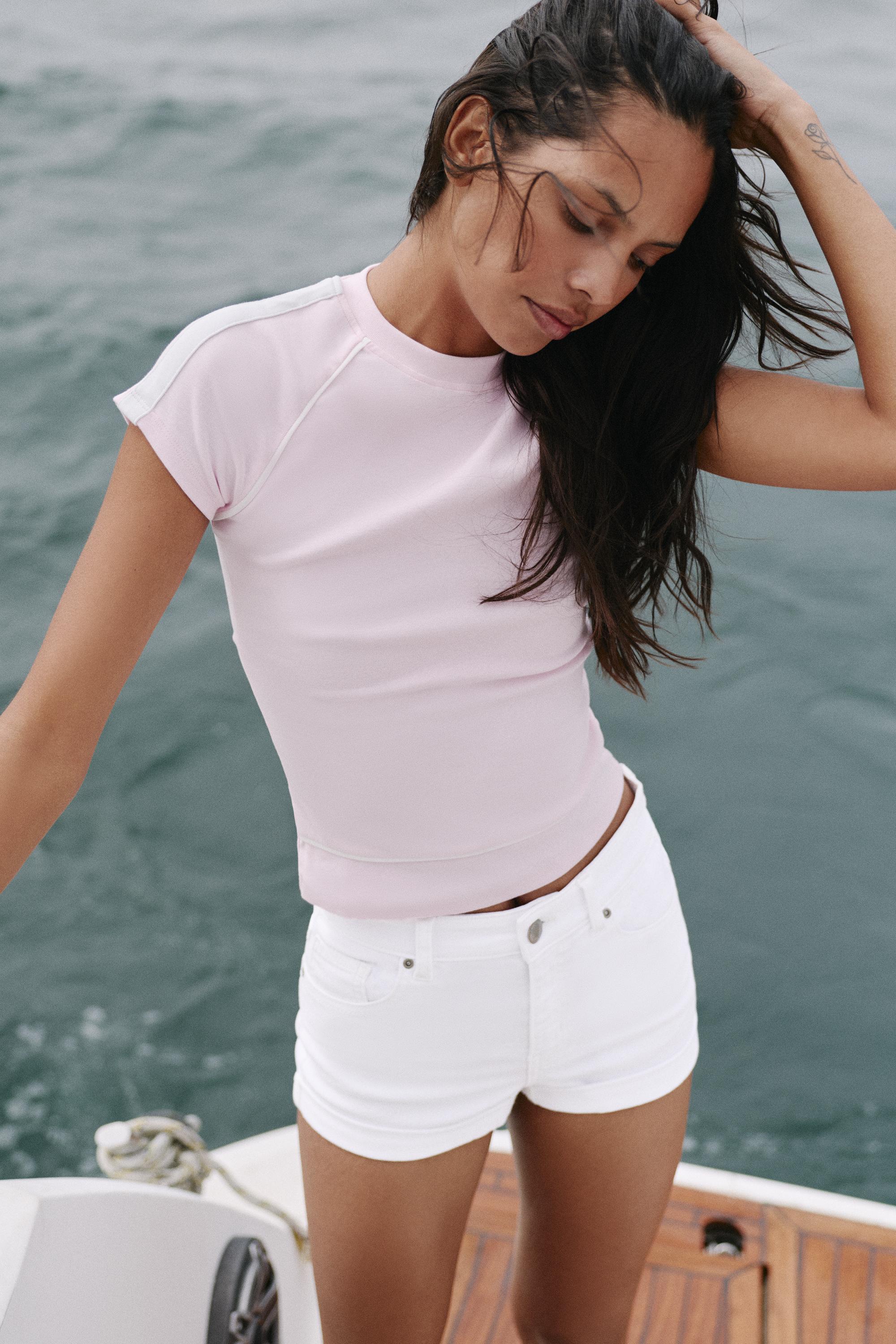 Mid-waist denim shorts — White
