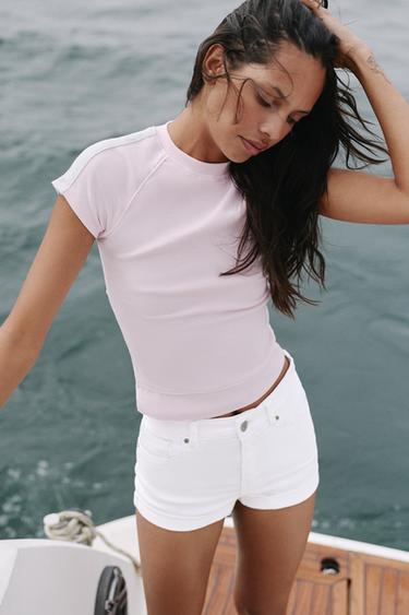 Mid-waist denim shorts — White 1