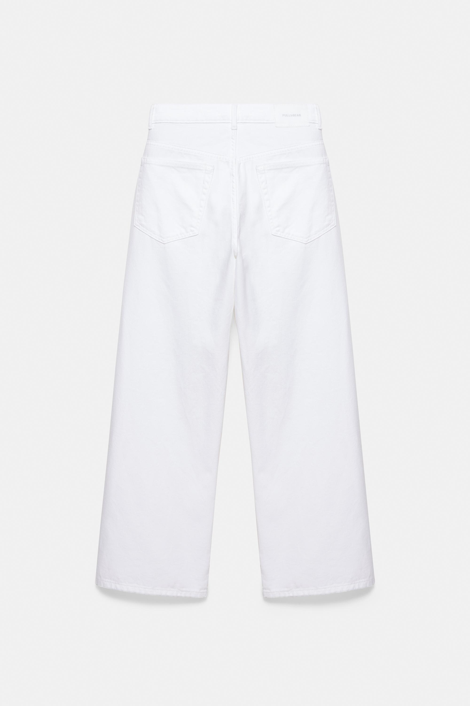 Pleated balloon fit baggy jeans — White