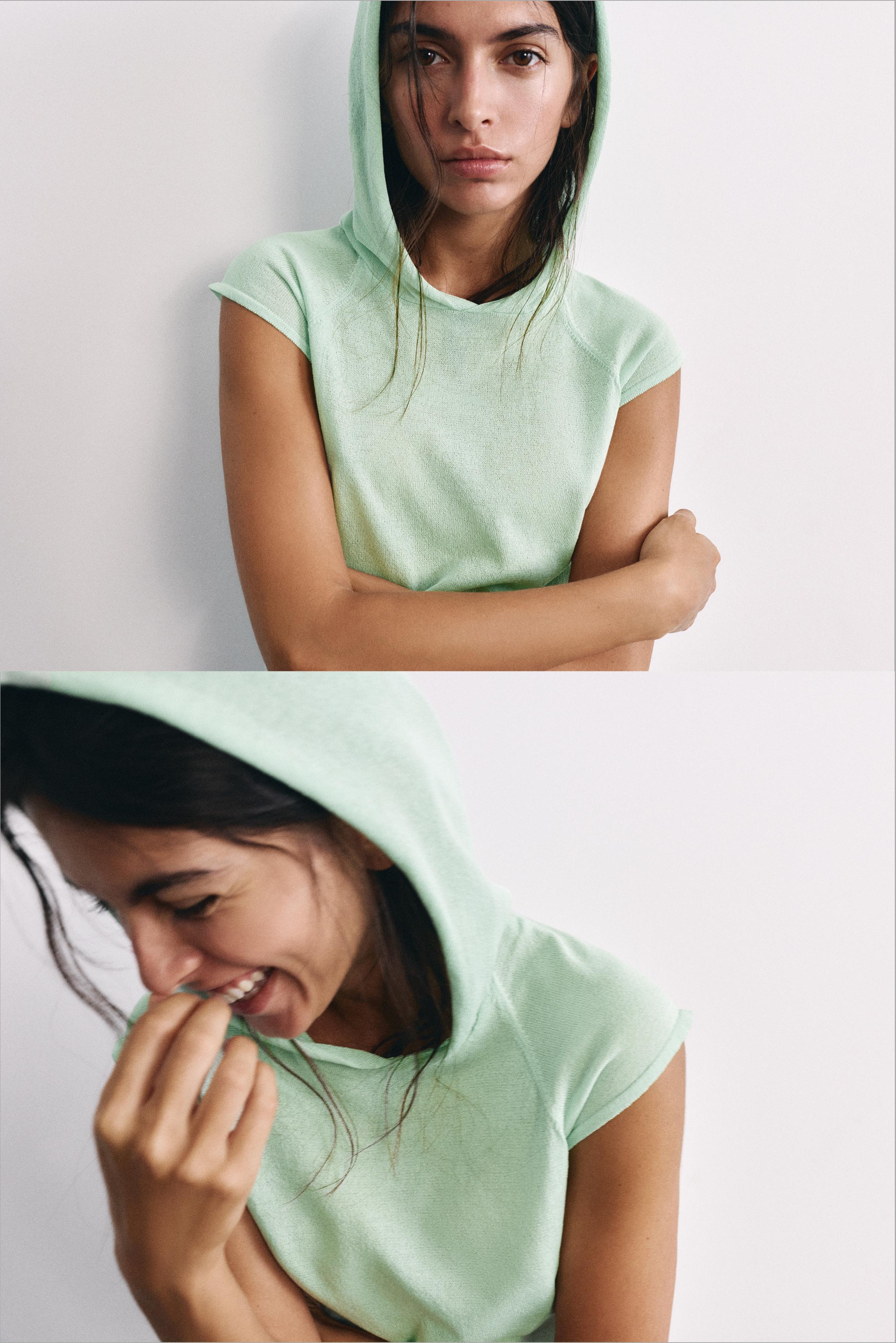 Fine knit hooded T-shirt — Mint