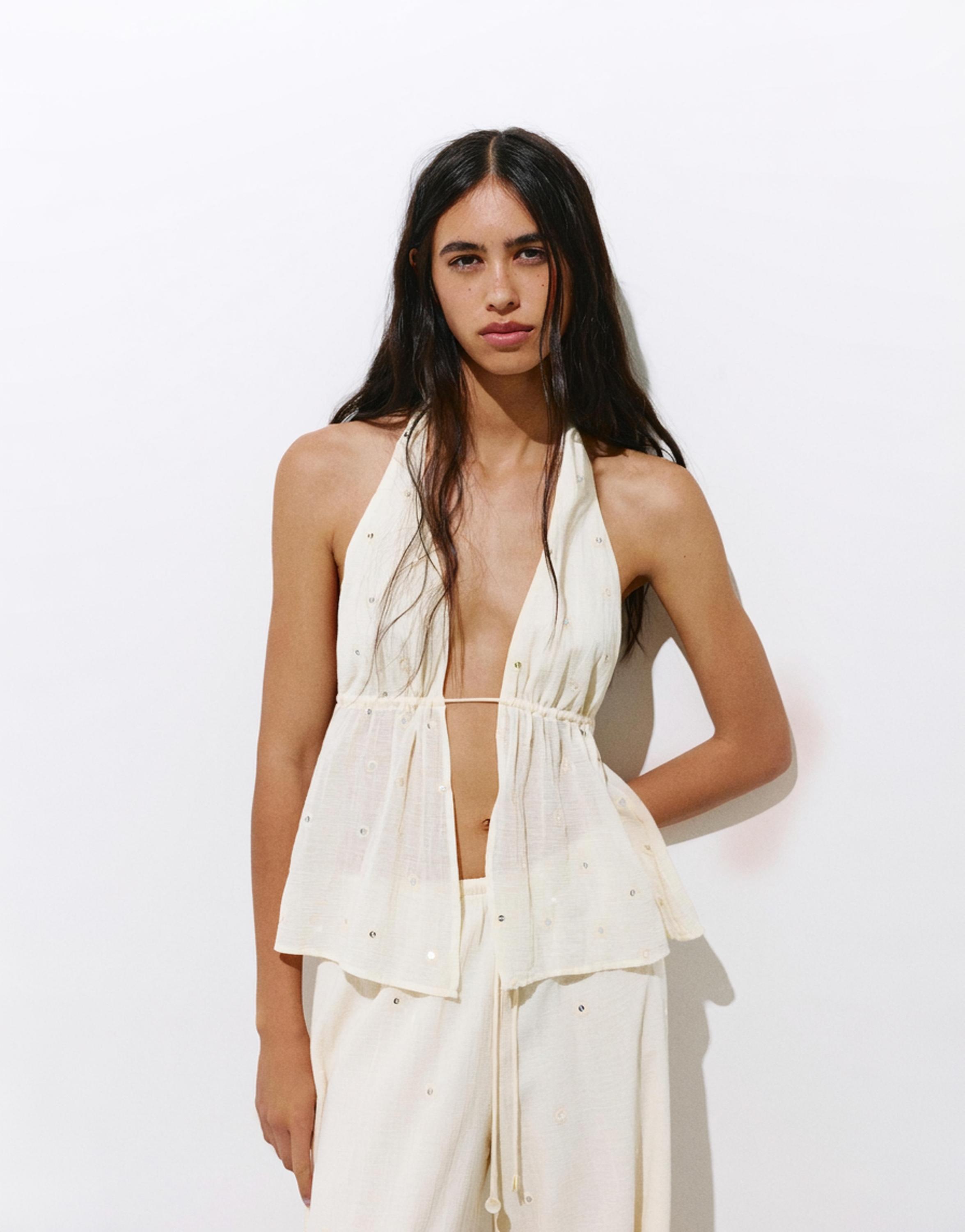 Halter top with mirror details — Vanilla