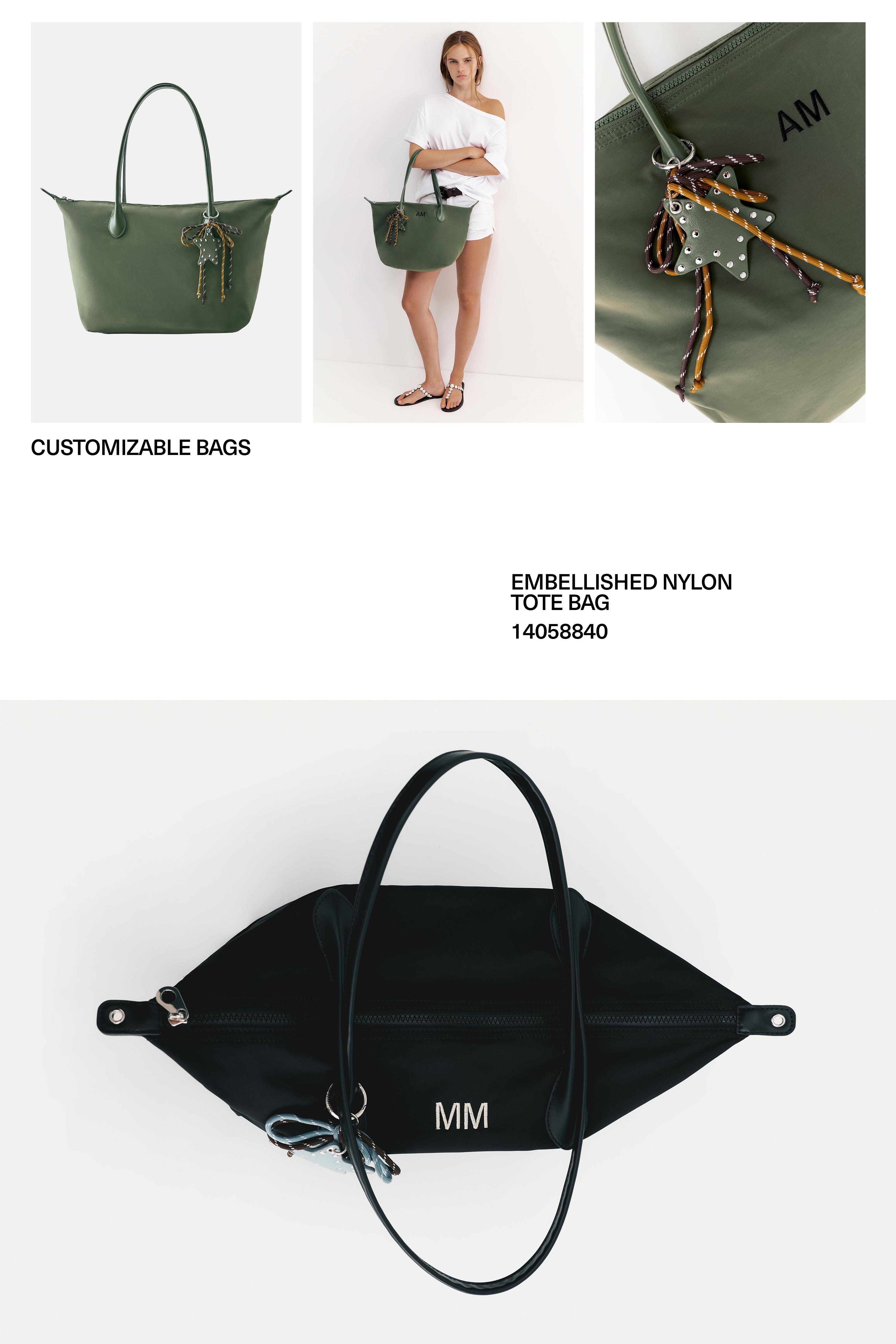 Embellished nylon tote bag — Khaki