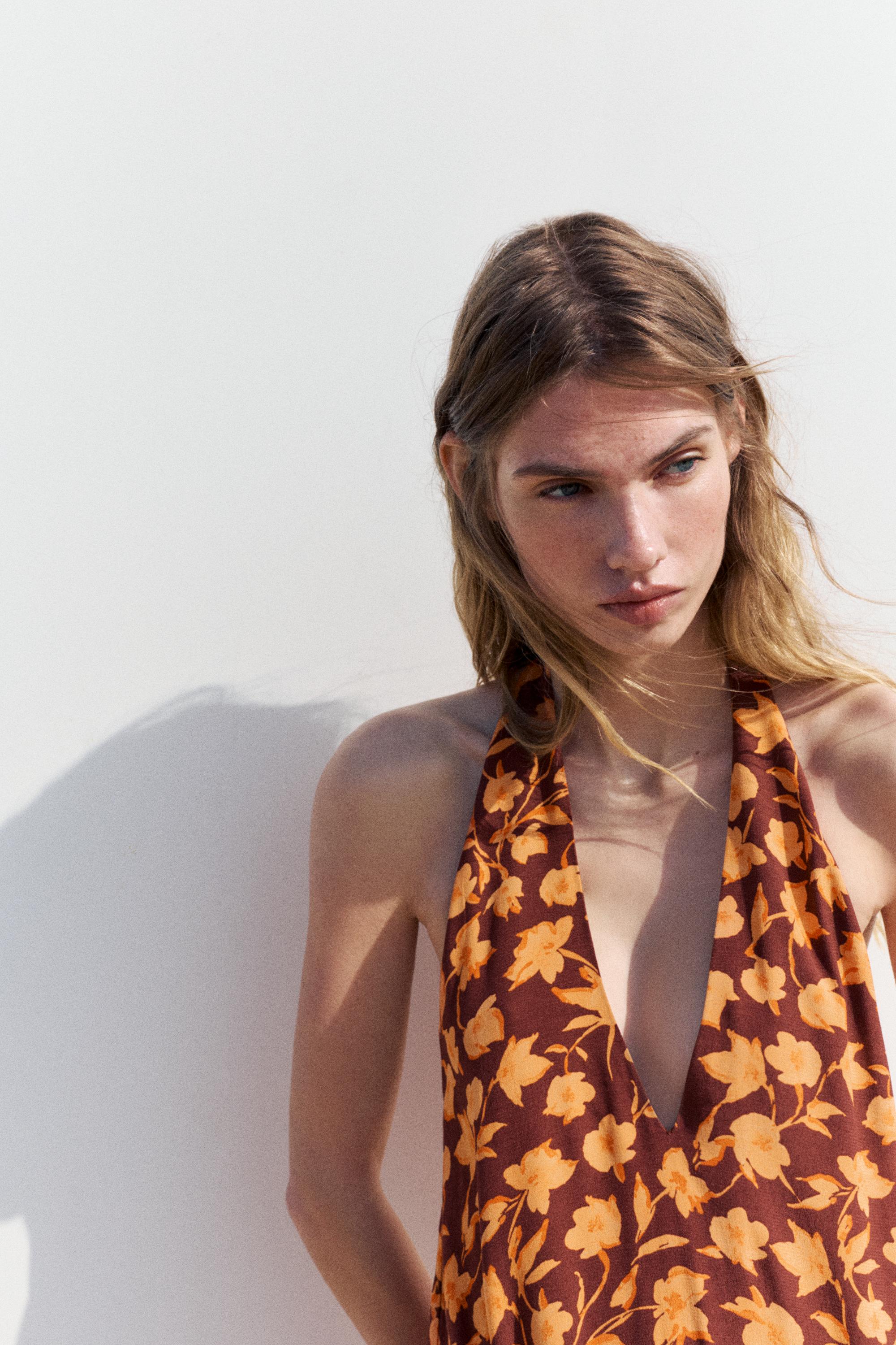 Floral halterneck midi dress — Brown