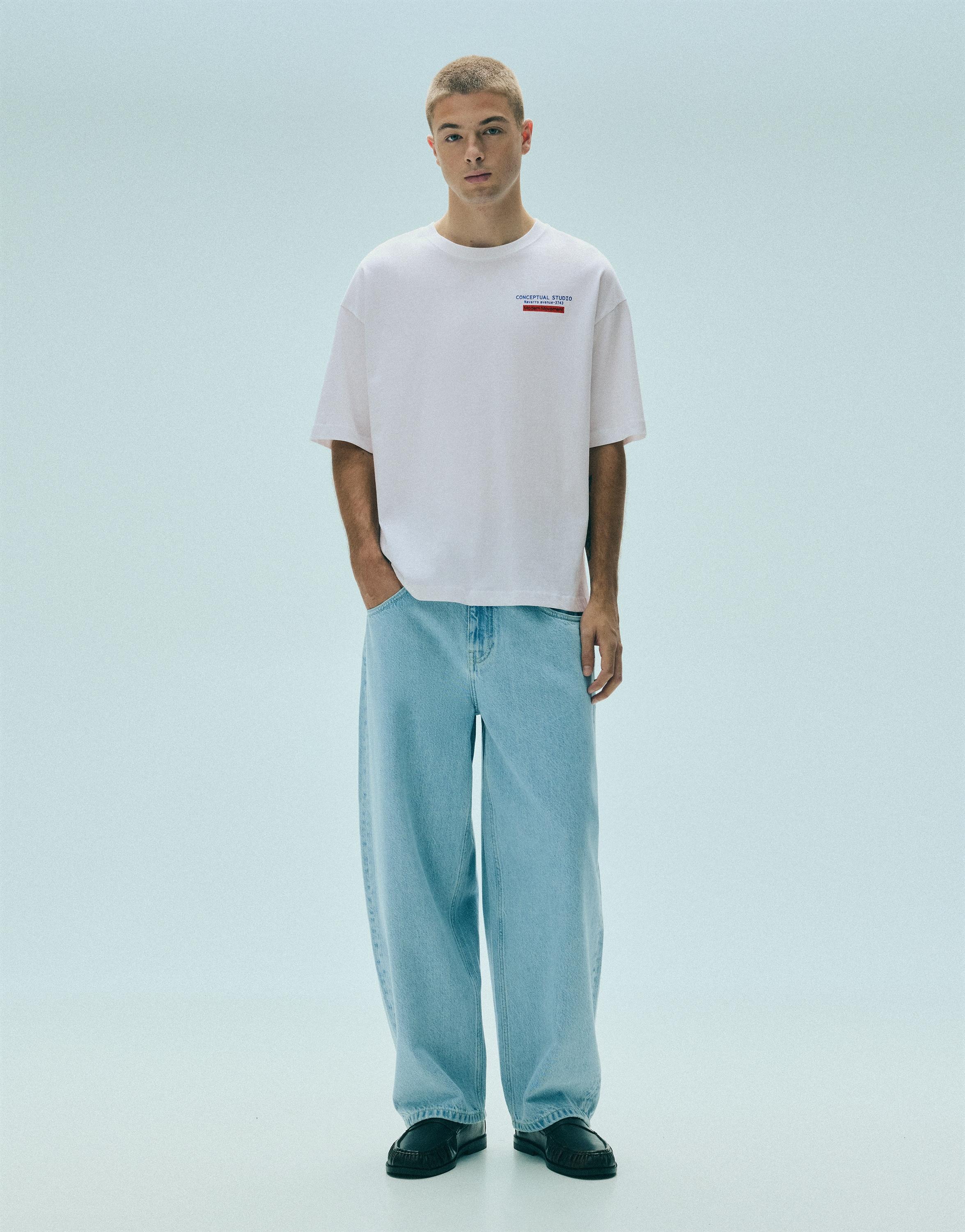 Pull&Bear Conceptual Studio grafikli relaxed tişört görsel 8