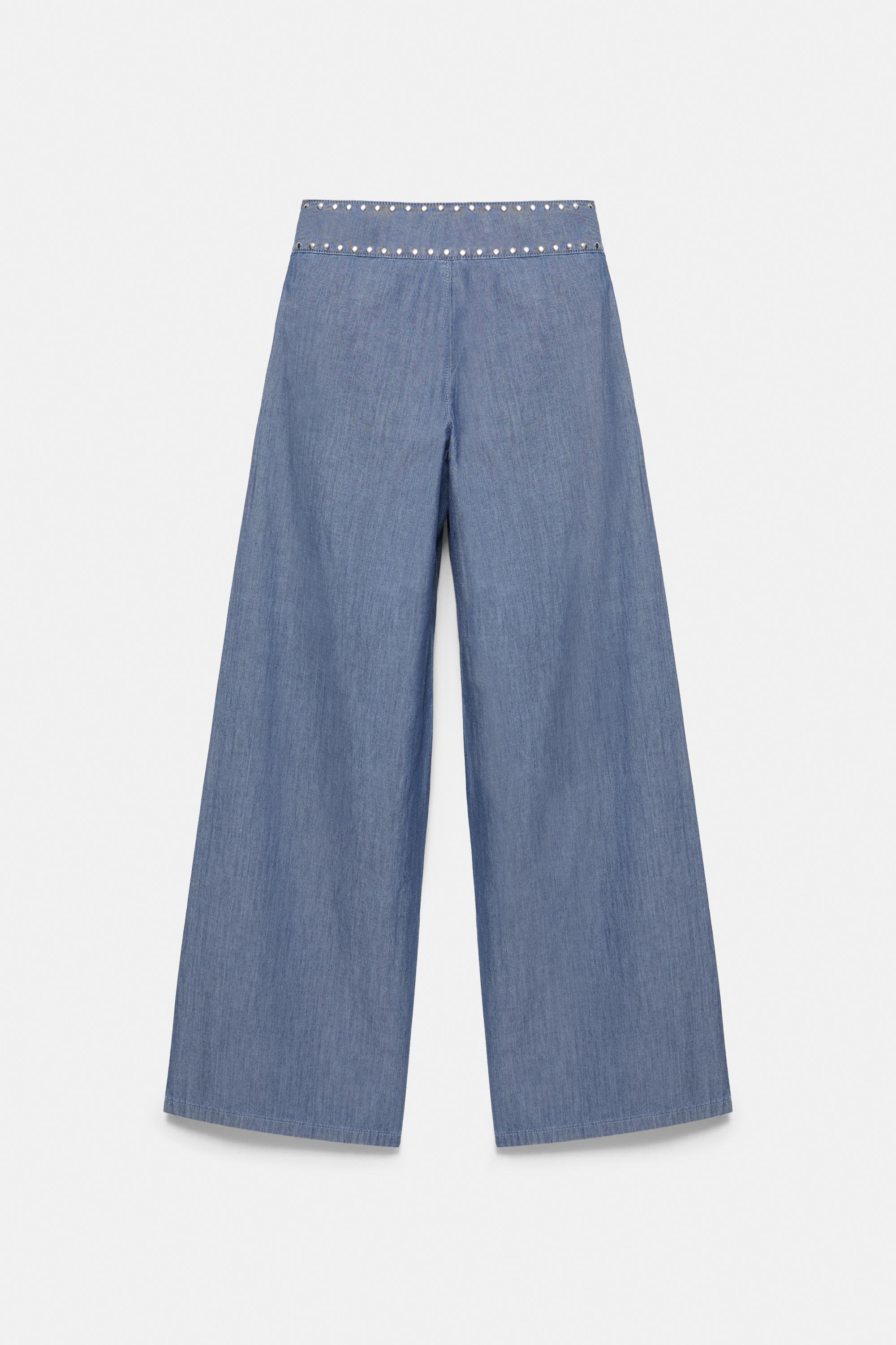 Wide-leg jeans with studs — Dark blue