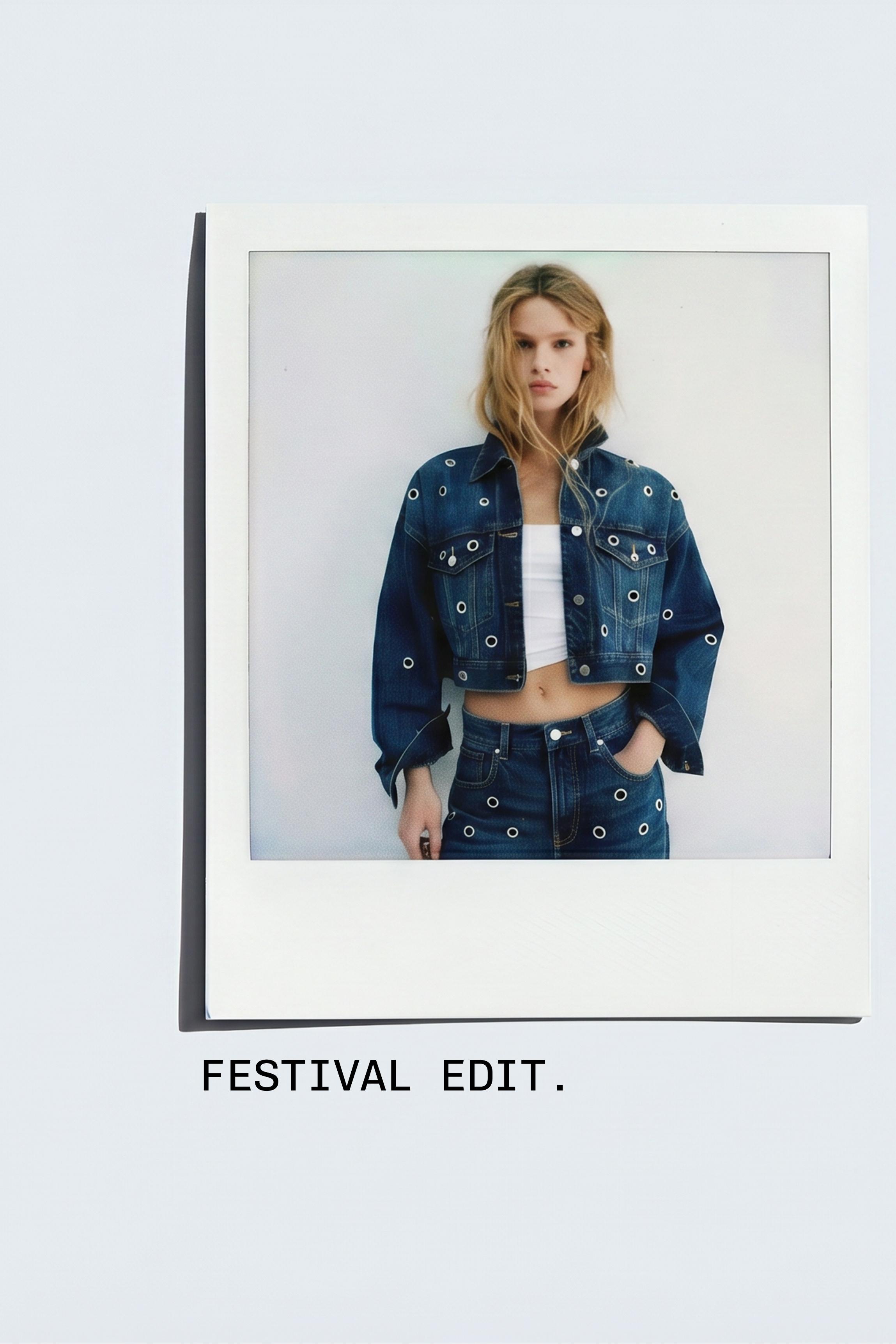 Delikli denim ceket - Görsel 15