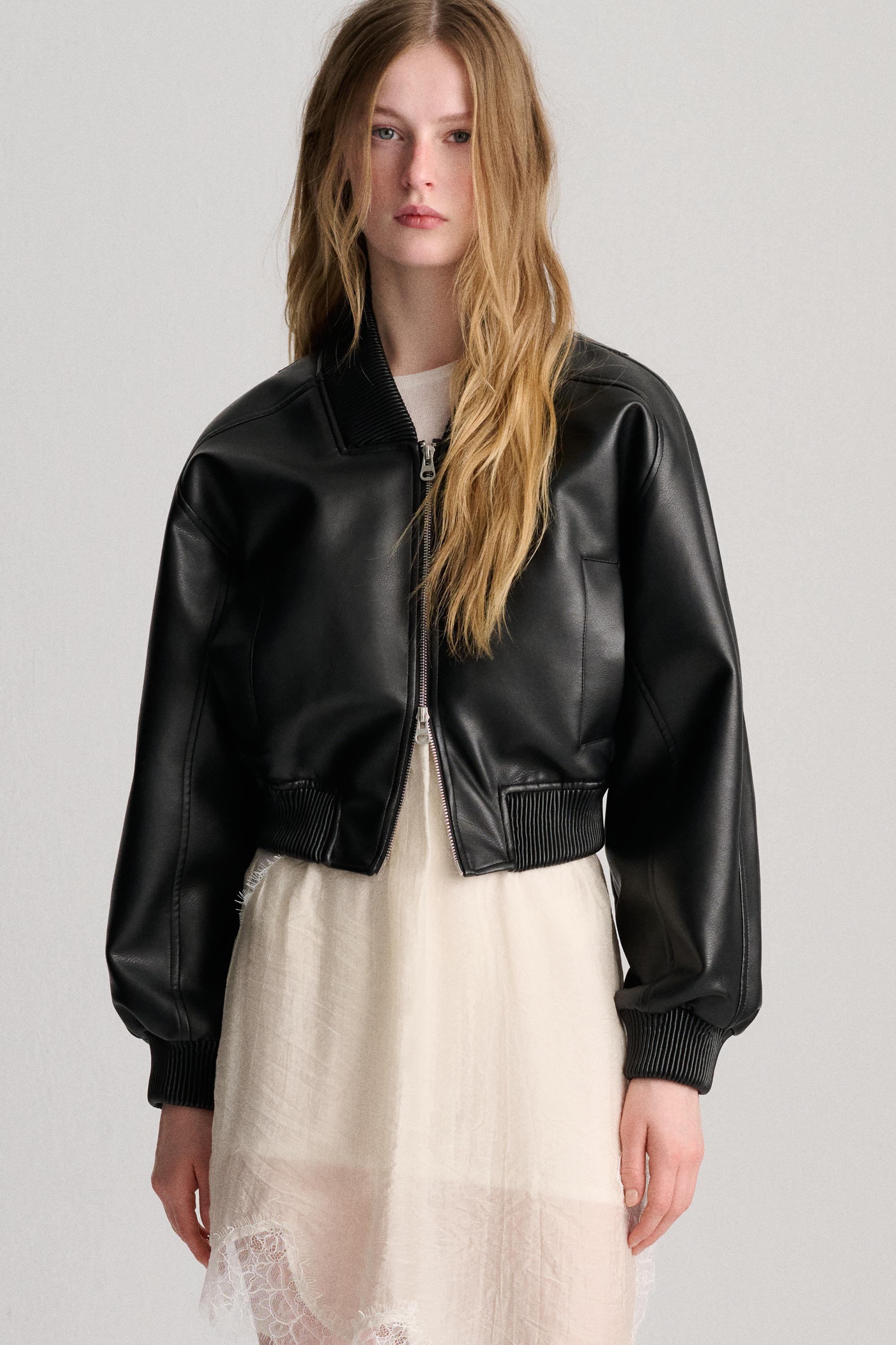 Faux leather bomber jacket — Black