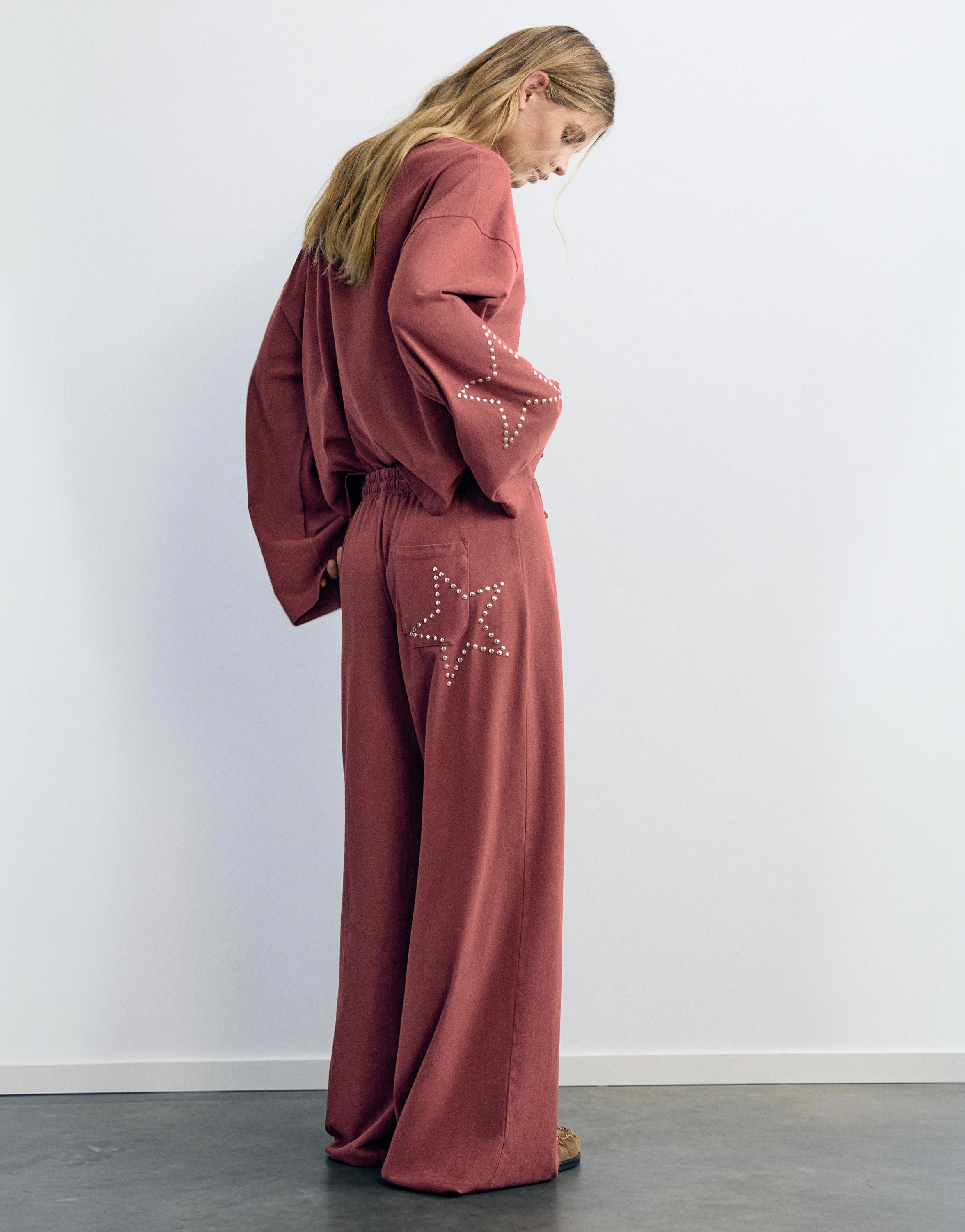Wide-leg star trousers — Maroon