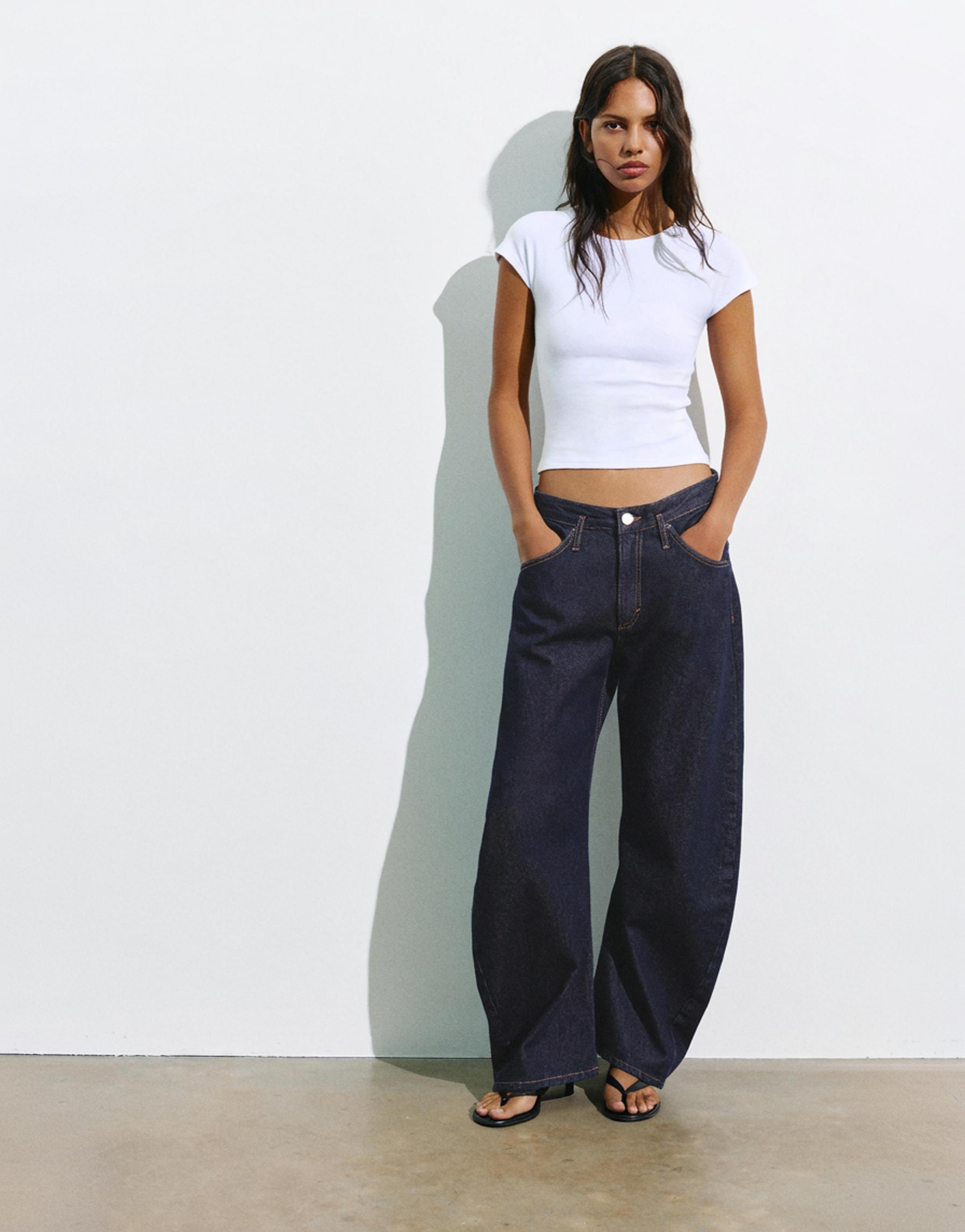 Low-rise barrel jeans — Navy