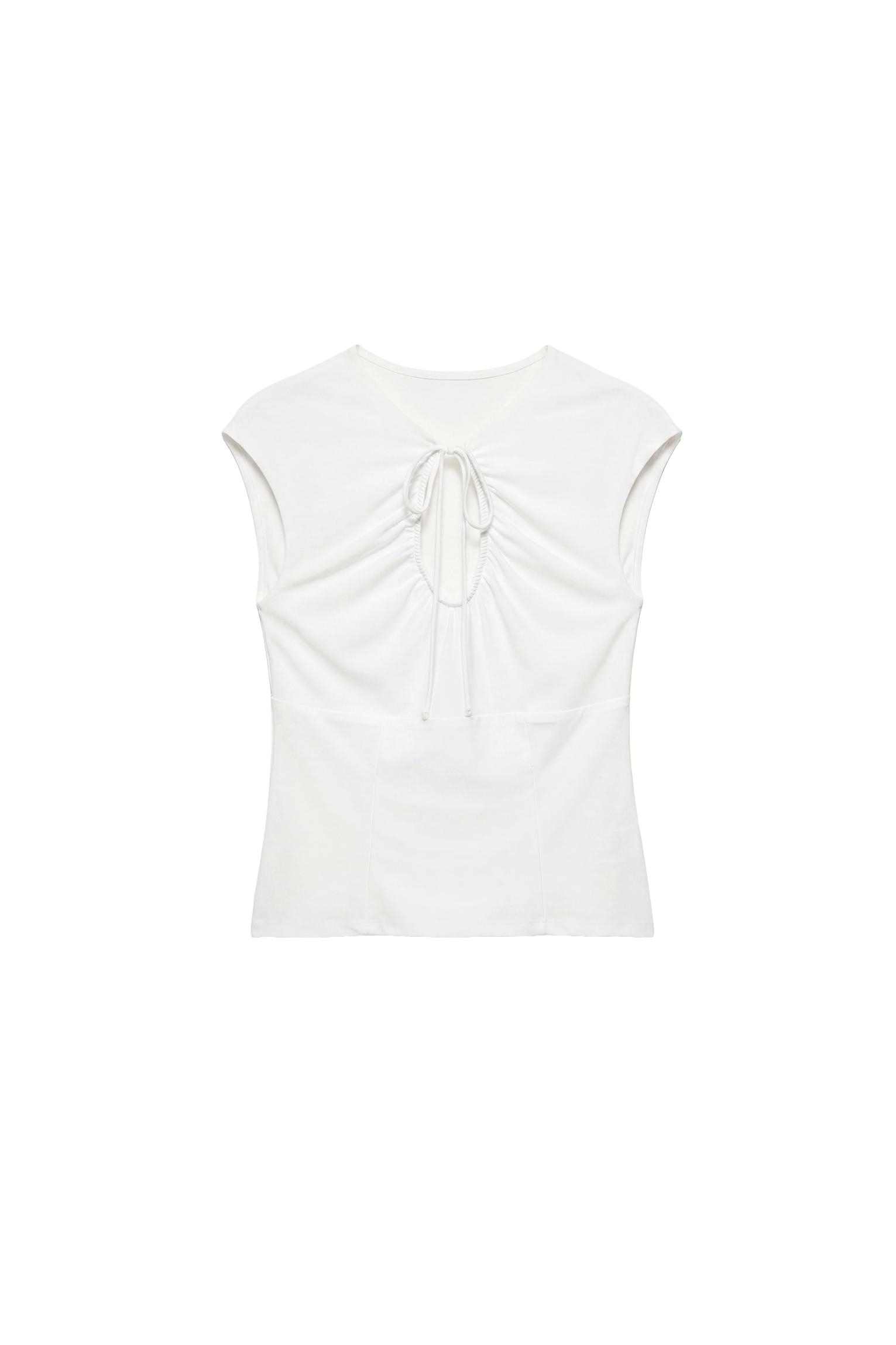 Gathered tie-neck top — Ecru