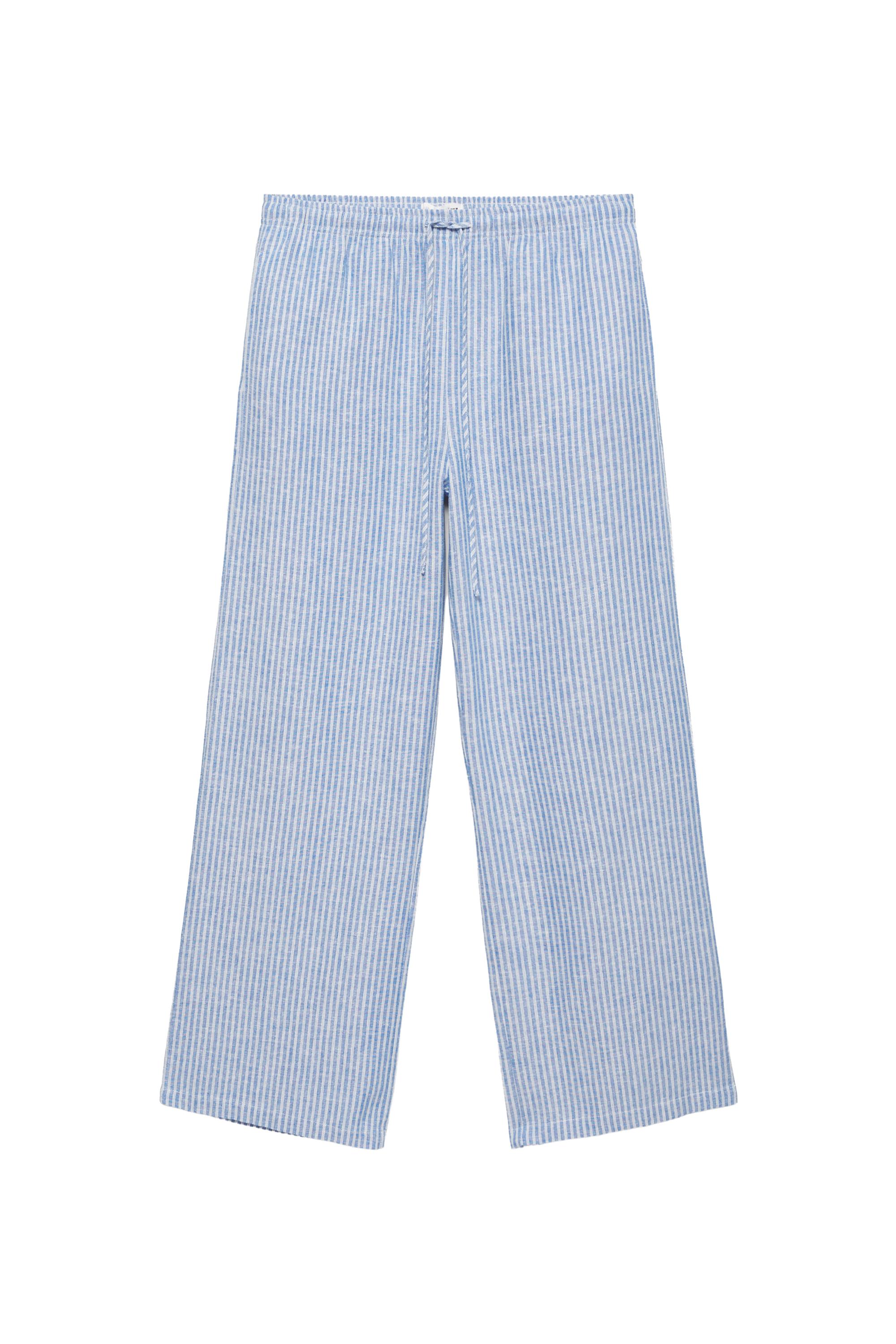 Pull&Bear Çizgili keten pijama pantolon görsel 5