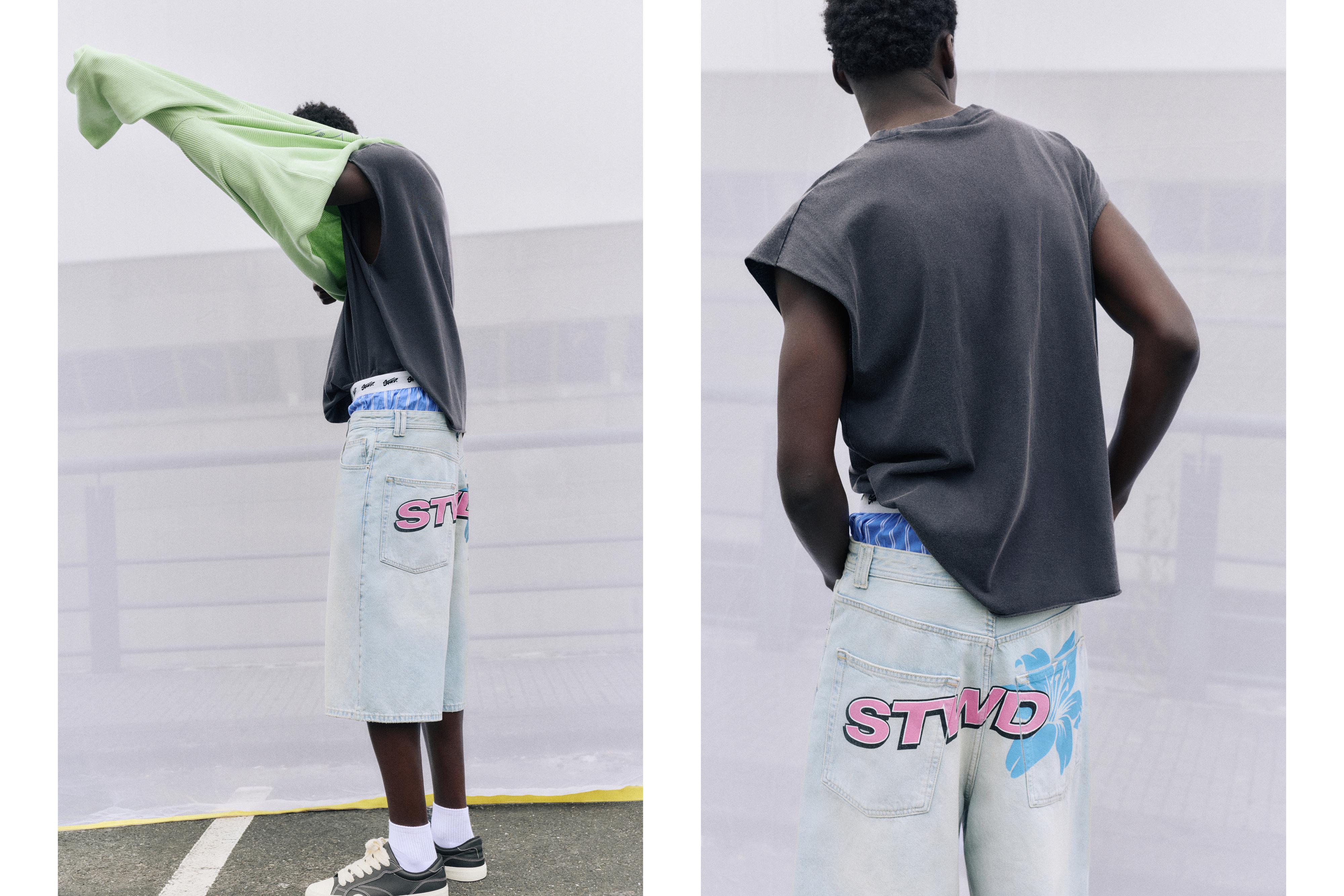 STWD skater denim Bermuda shorts — Pale indigo