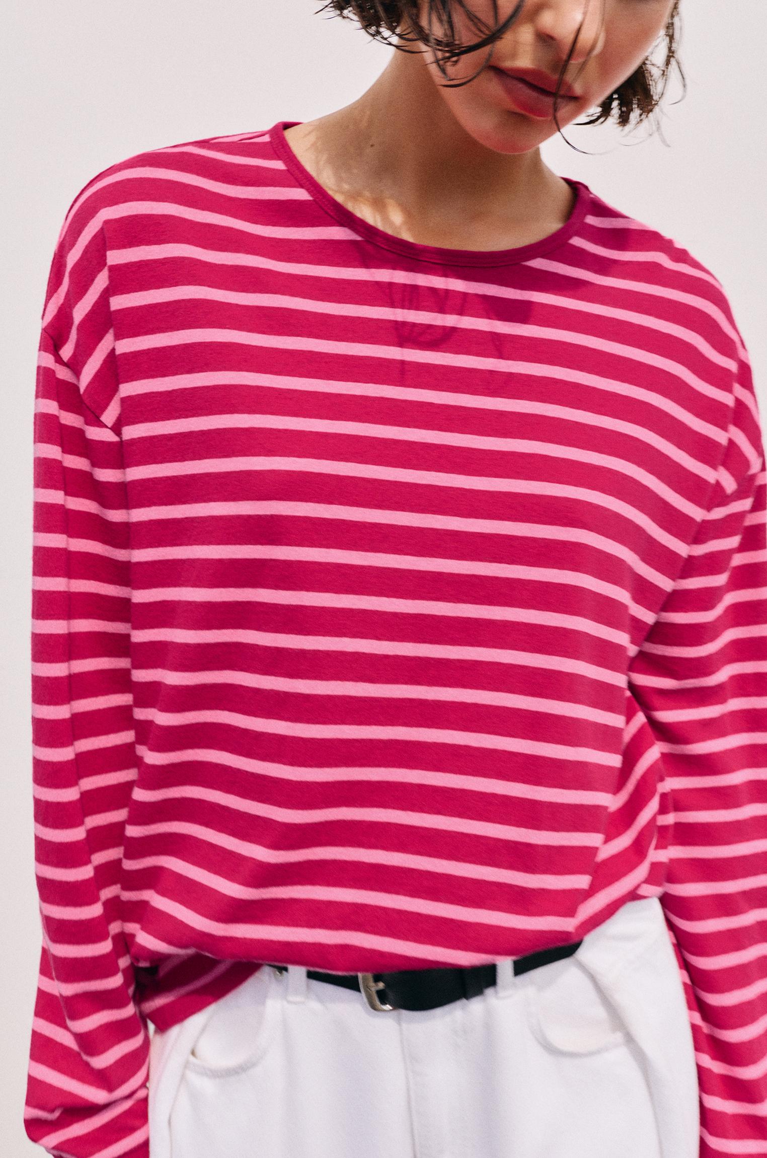 Oversize long sleeve striped T-shirt — Striped
