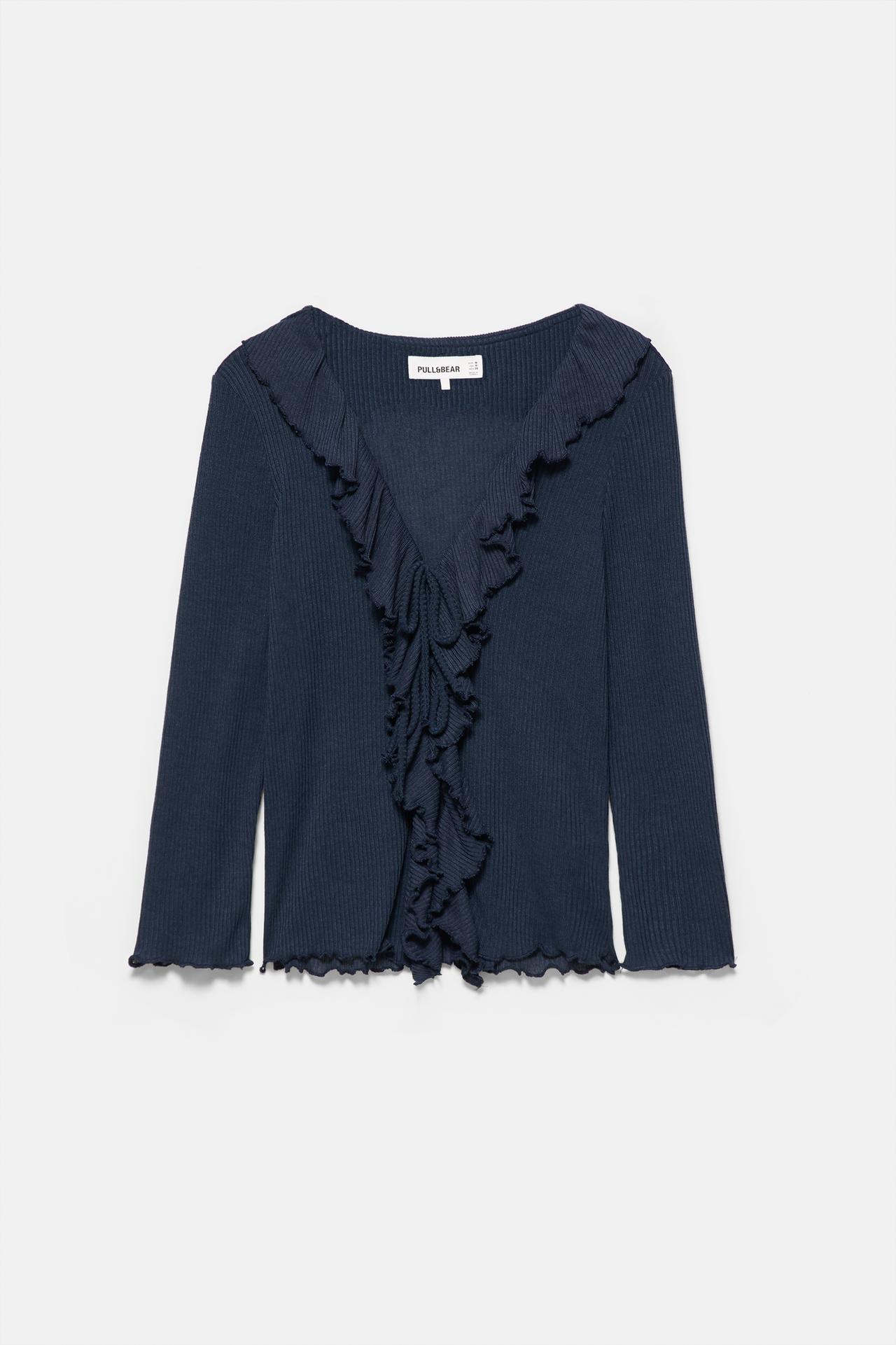 Long sleeve frill top — Navy