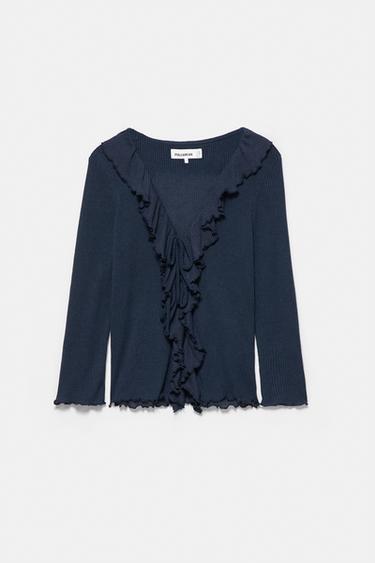 Long sleeve frill top — Navy 6