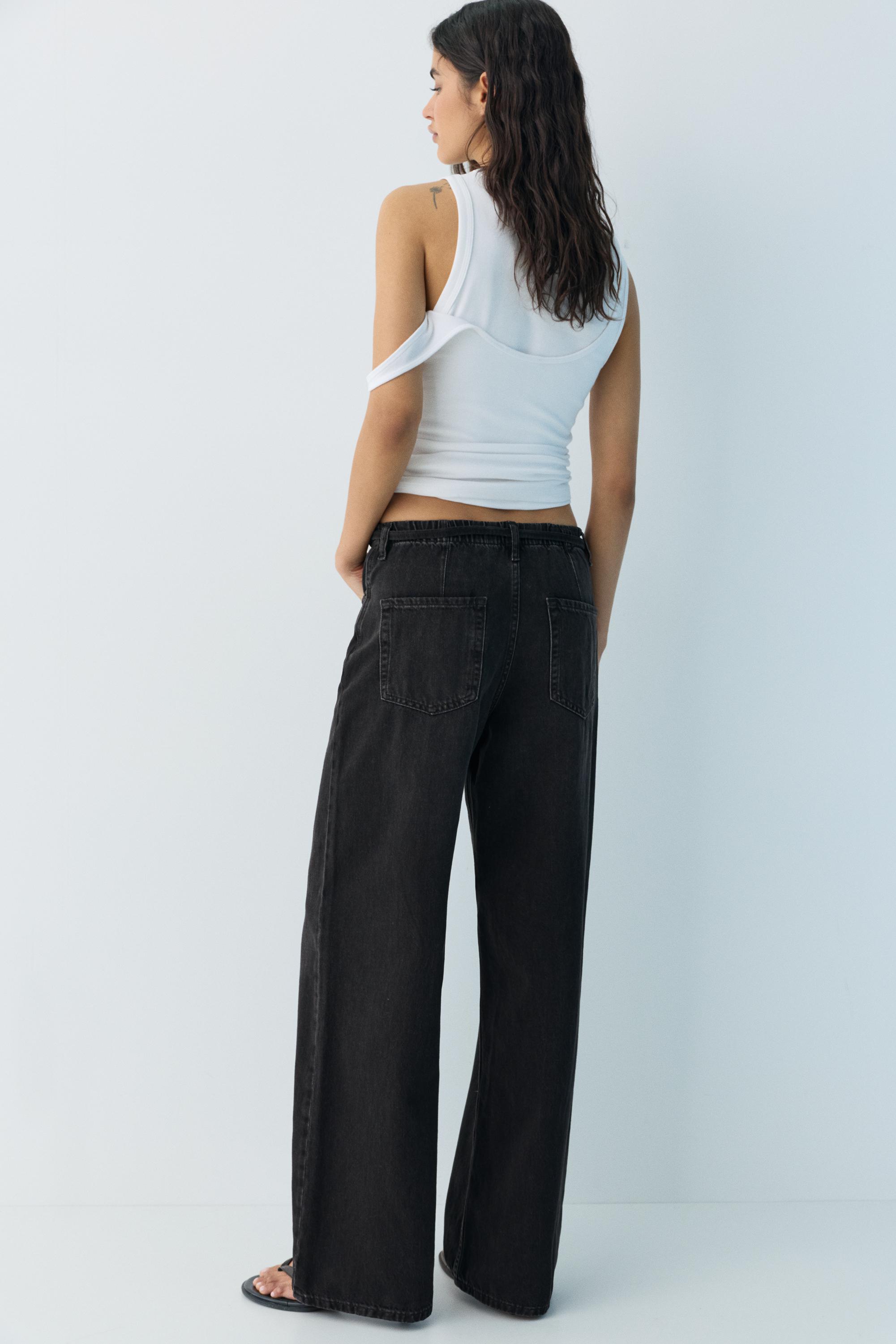 Baggy jeans with drawstring — Black