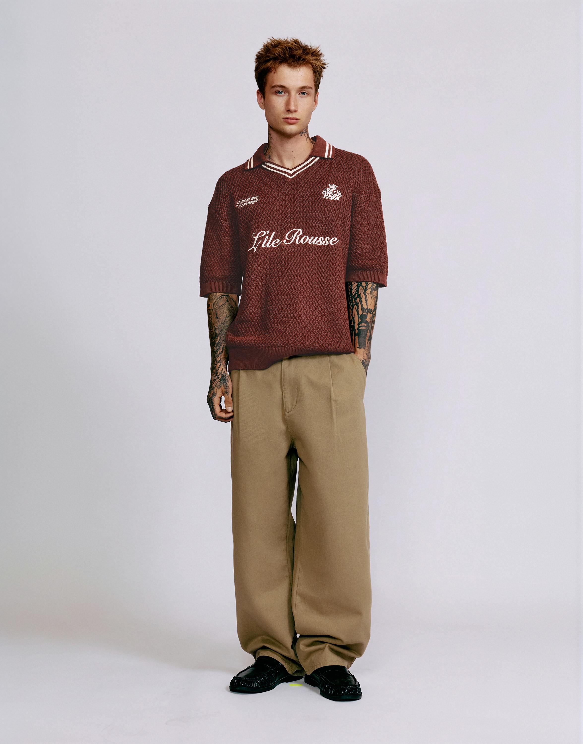 L'île-Rousse graphic knit polo shirt — Burgundy