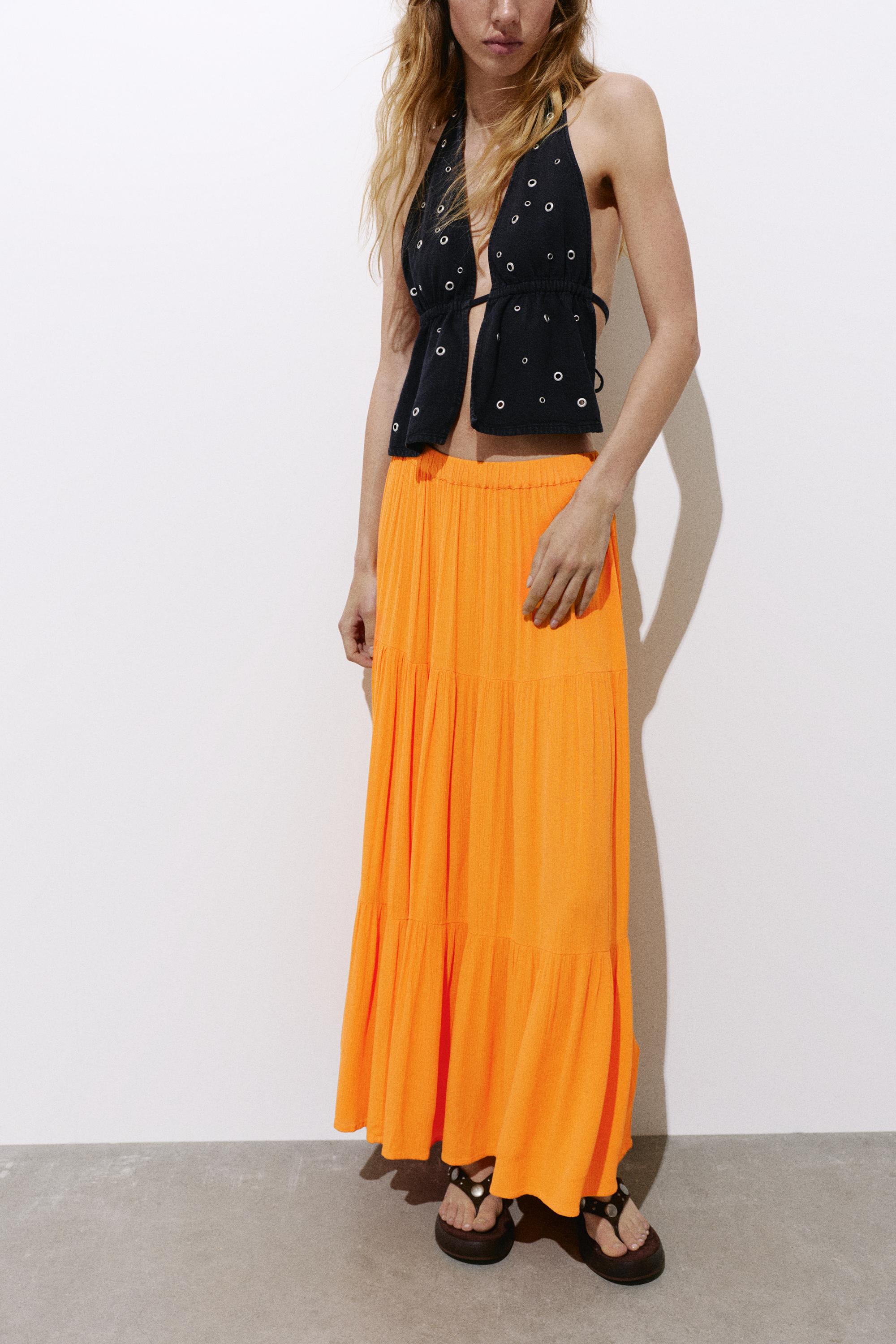 Flowy paneled midi skirt — Orange