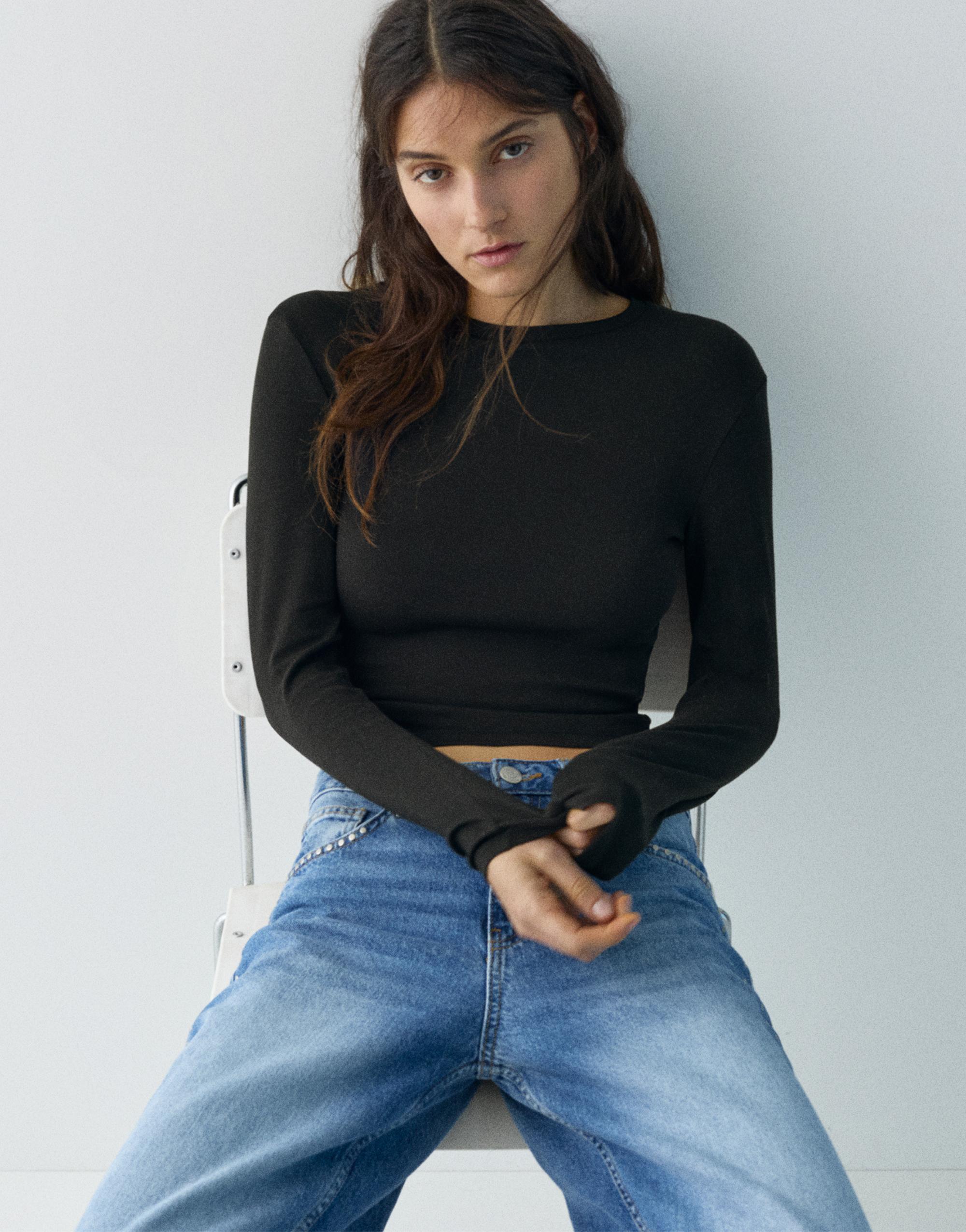 Vücuda oturan uzun kollu t-shirt - Görsel 22