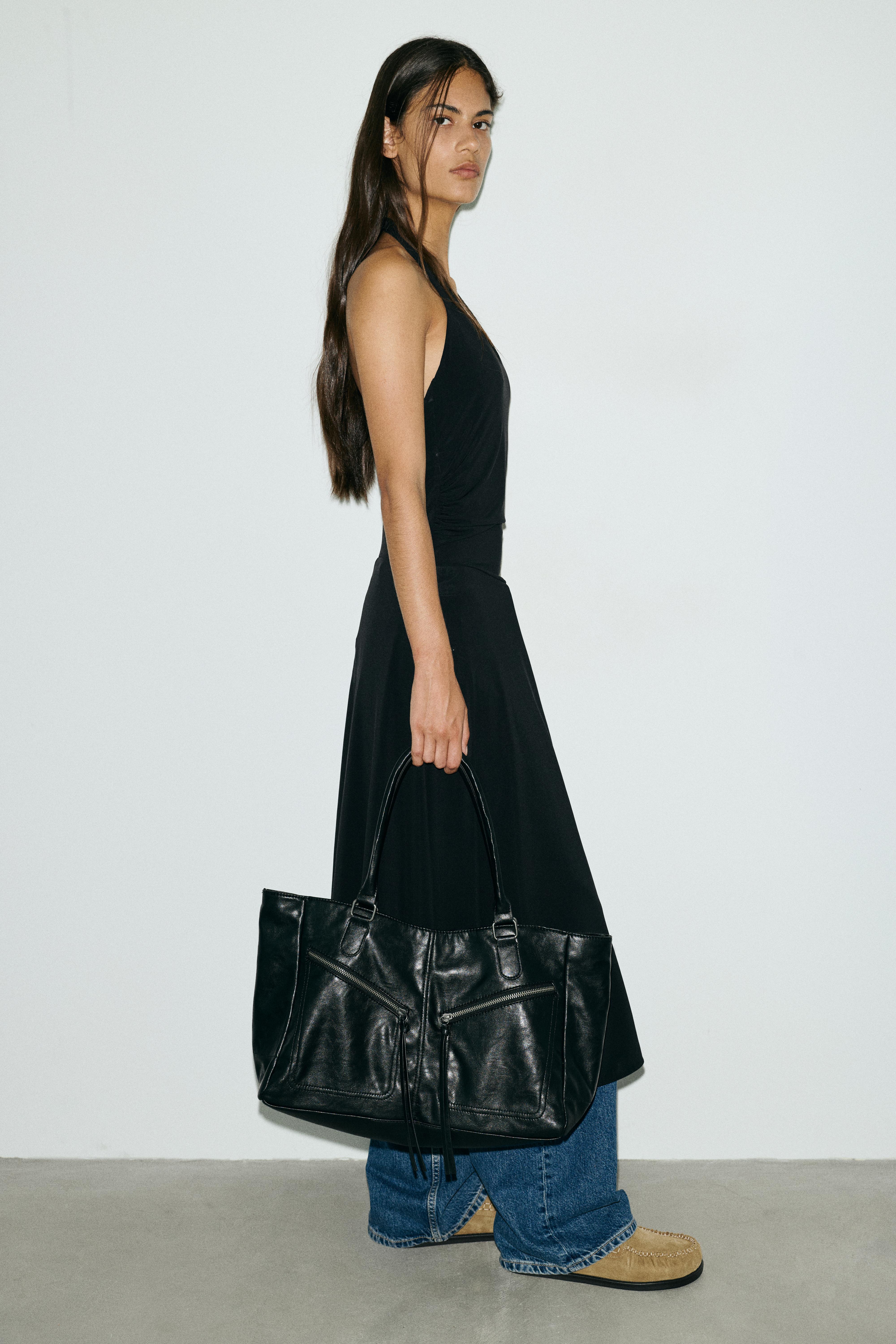 Zip detail tote bag — Black